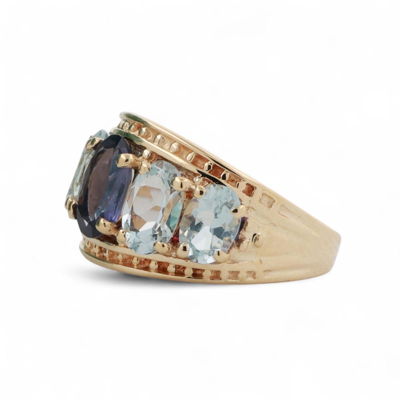 Iolite Blue Topaz Gemstone Band Ring 10K Yellow Gold 4.14 CTW Gems Size 5