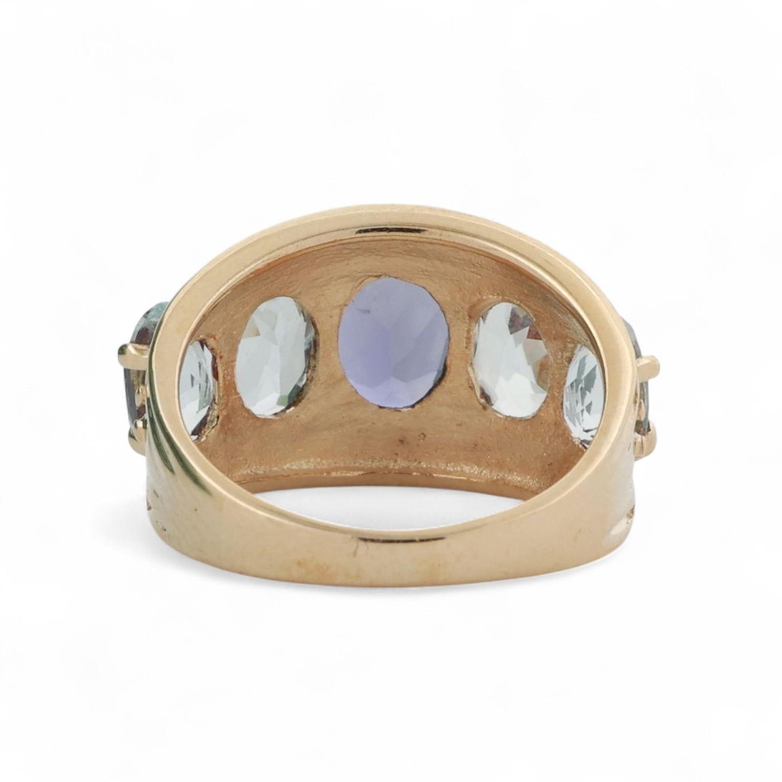 Iolite Blue Topaz Gemstone Band Ring 10K Yellow Gold 4.14 CTW Gems Size 5