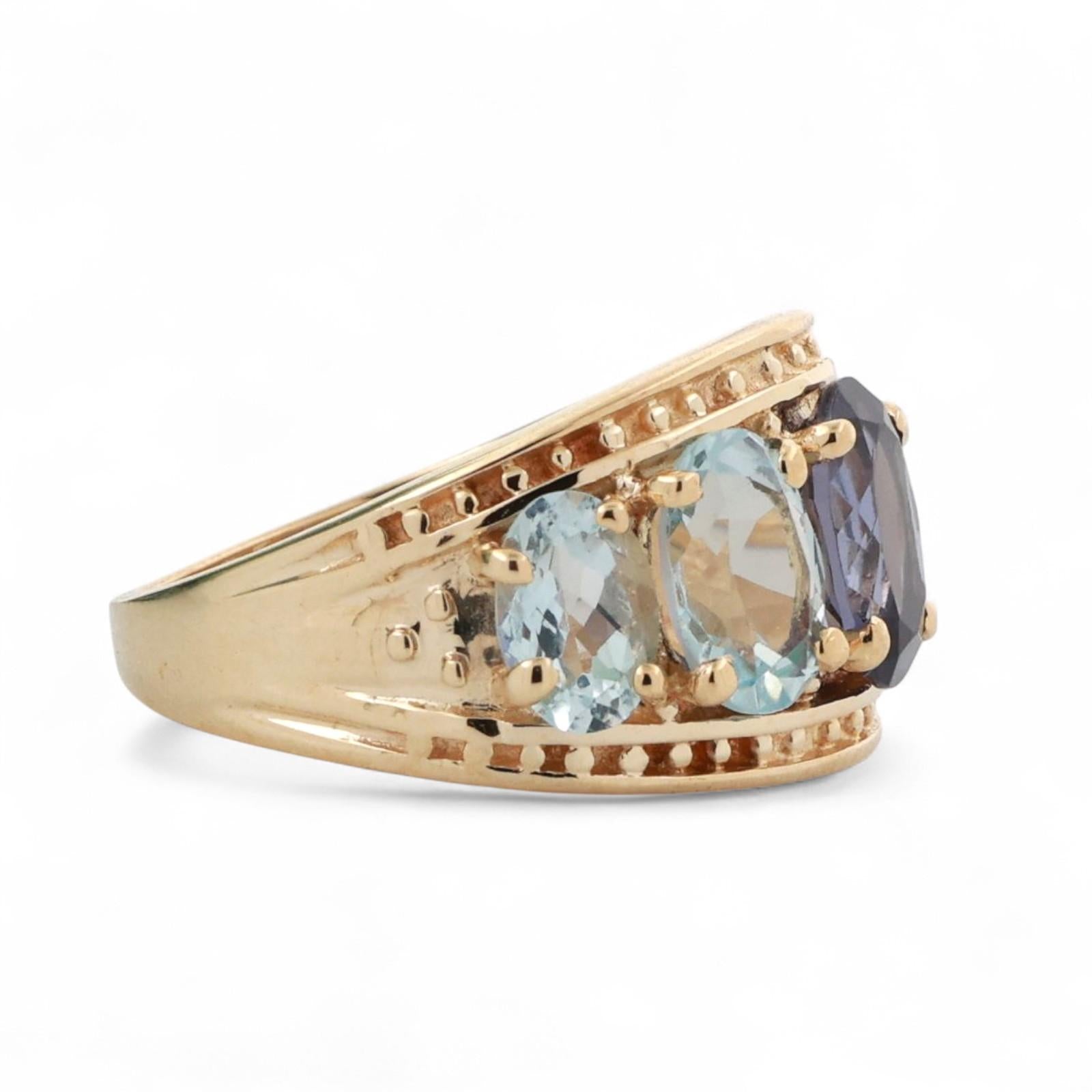 Iolite Blue Topaz Gemstone Band Ring 10K Yellow Gold 4.14 CTW Gems Size 5