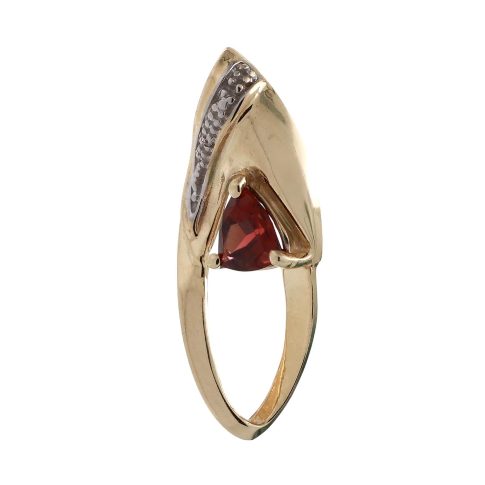 Trillion Cut Garnet Diamond Swirl Pendant 10K Gold 0.86 CTW 1.10" Estate