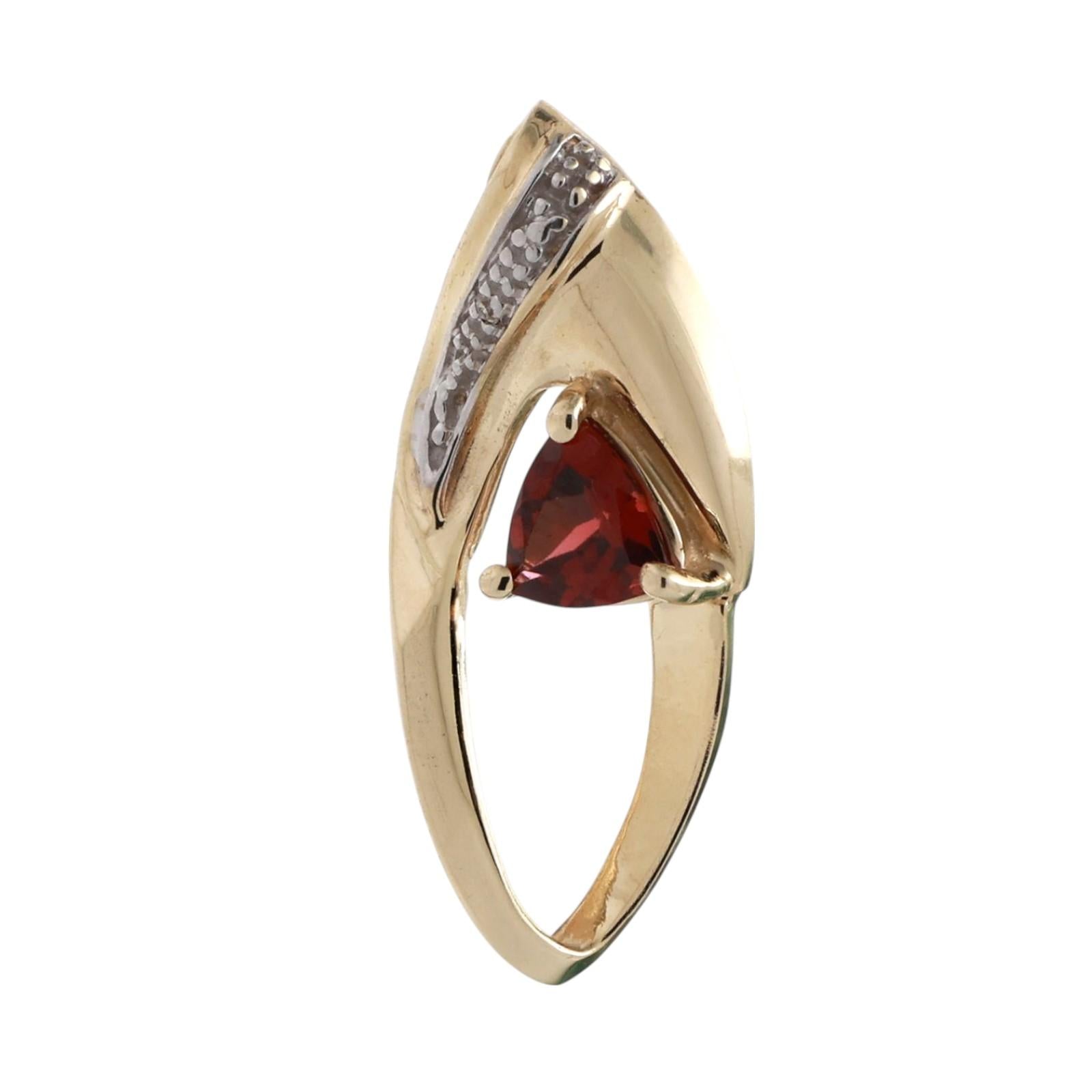 Trillion Cut Garnet Diamond Swirl Pendant 10K Gold 0.86 CTW 1.10" Estate