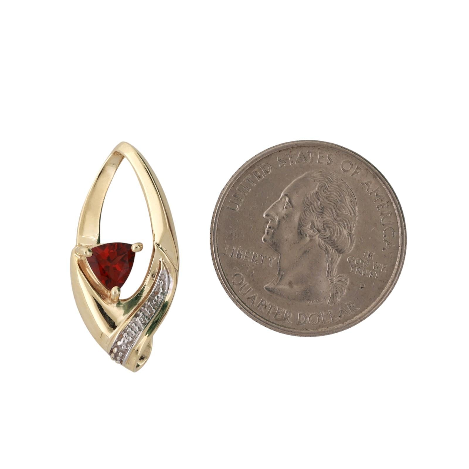 Garnet Diamond Swirl Pendant 10K Gold 0.86 CTW Trillion Cut Gem 1.10" Estate