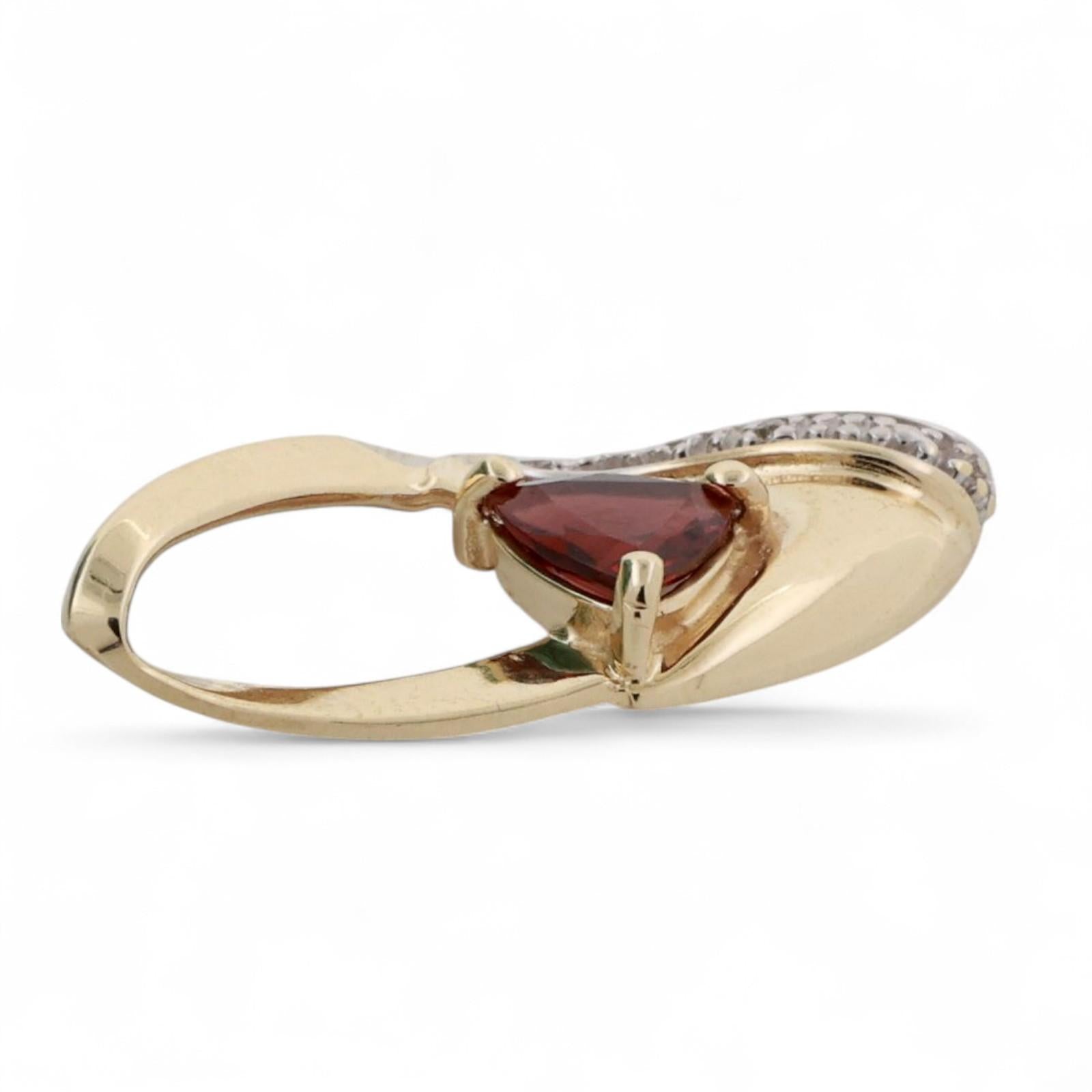 Garnet Diamond Swirl Pendant 10K Gold 0.86 CTW Trillion Cut Gem 1.10" Estate