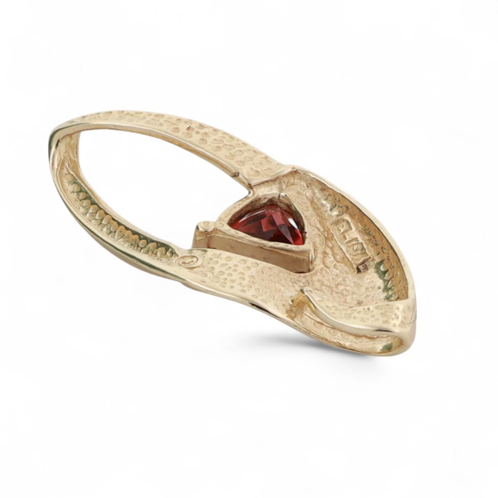 Garnet Diamond Swirl Pendant 10K Gold 0.86 CTW Trillion Cut Gem 1.10" Estate