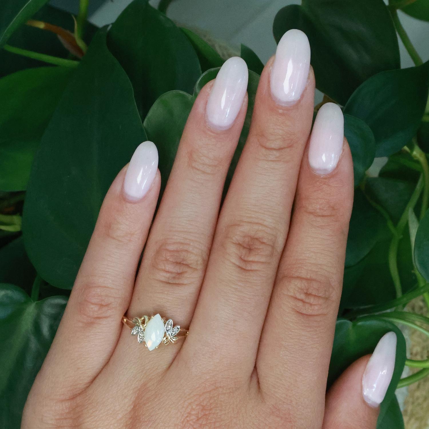 Marquise Cut Opal Diamond Cocktail Ring 10K Gold 0.62 CTW Size 7.5 Ladies Estate