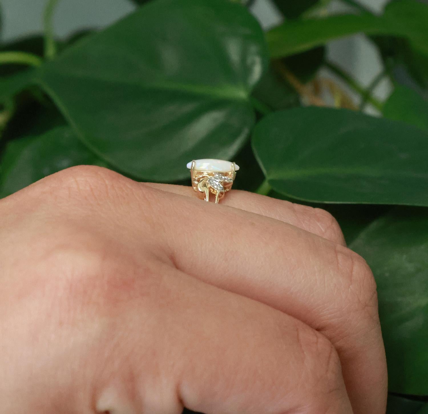 Marquise Cut Opal Diamond Cocktail Ring 10K Gold 0.62 CTW Size 7.5 Ladies Estate