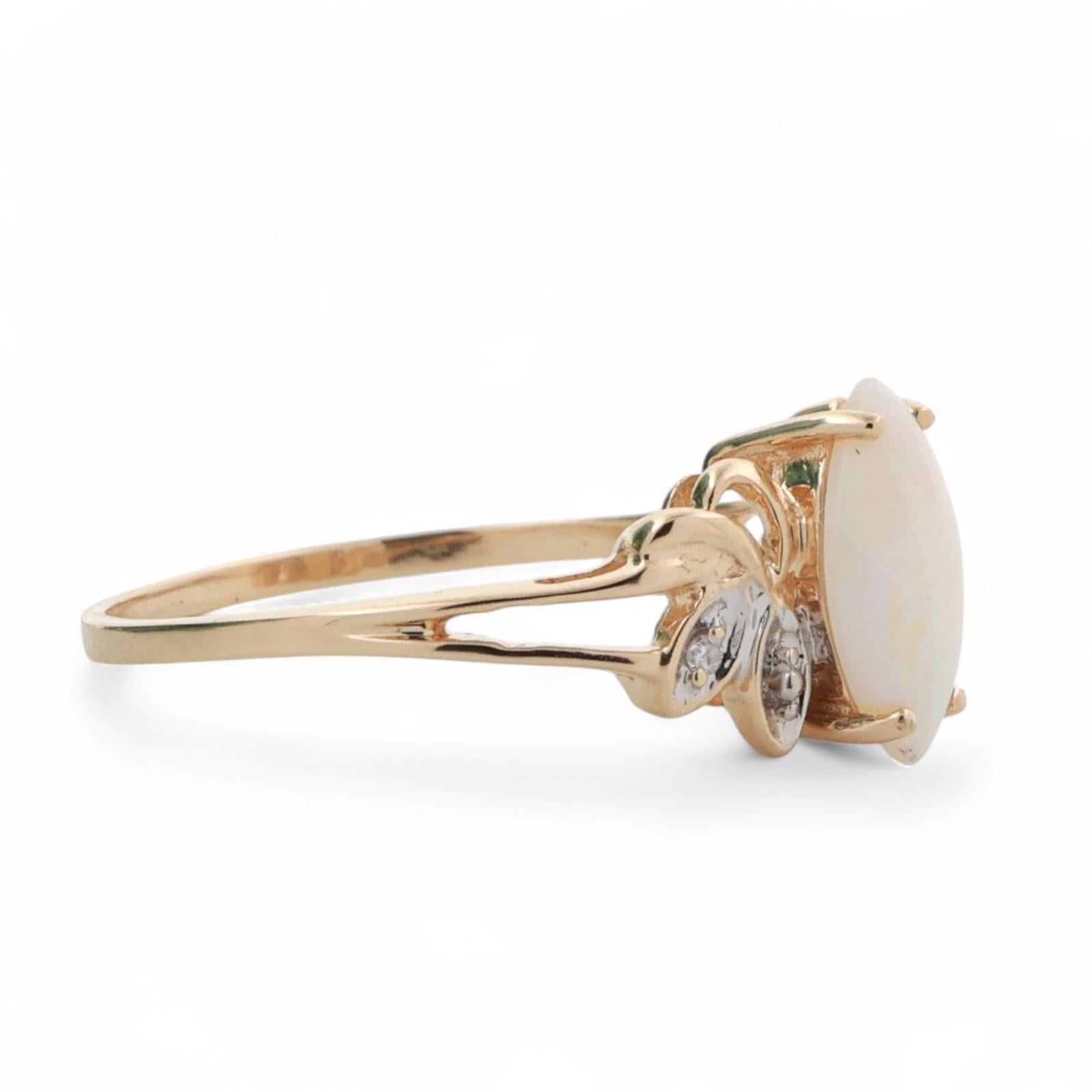 Marquise Cut Opal Diamond Cocktail Ring 10K Gold 0.62 CTW Size 7.5 Ladies Estate