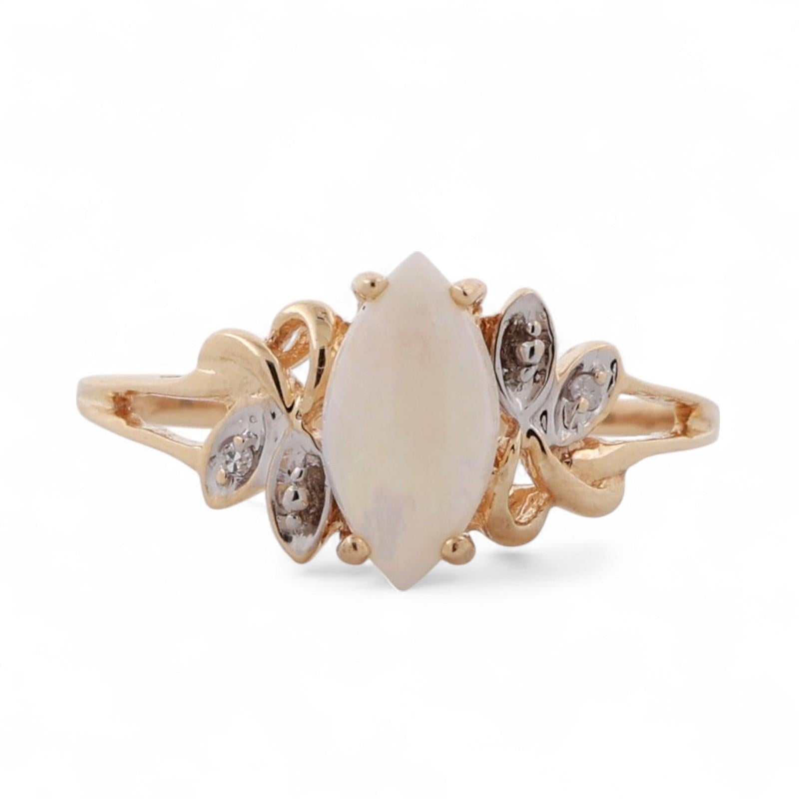 Marquise Cut Opal Diamond Cocktail Ring 10K Gold 0.62 CTW Size 7.5 Ladies Estate