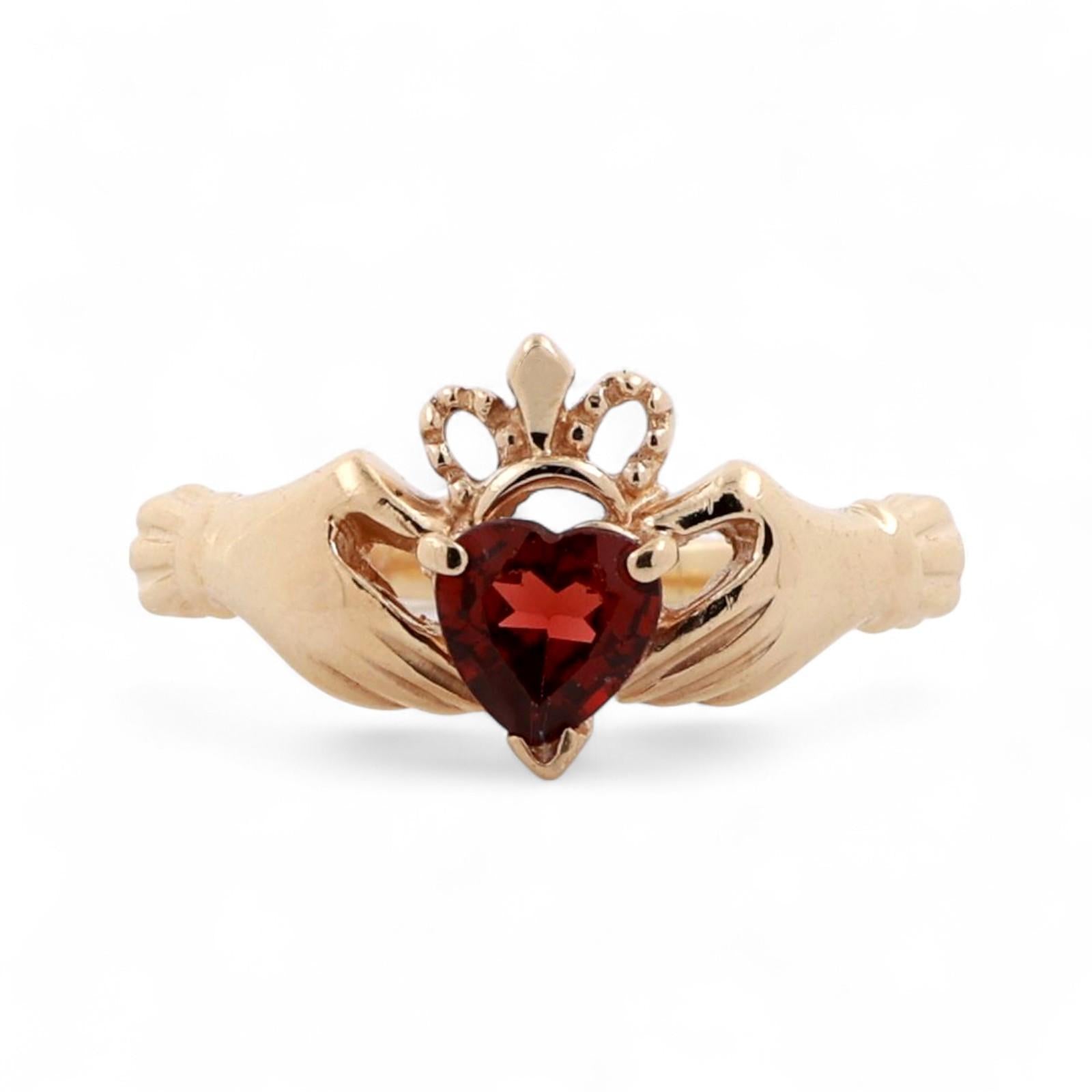 Claddagh Heart Cut Garnet Ring 10K Yellow Gold 0.60 CT Size 6.5 Ladies Estate