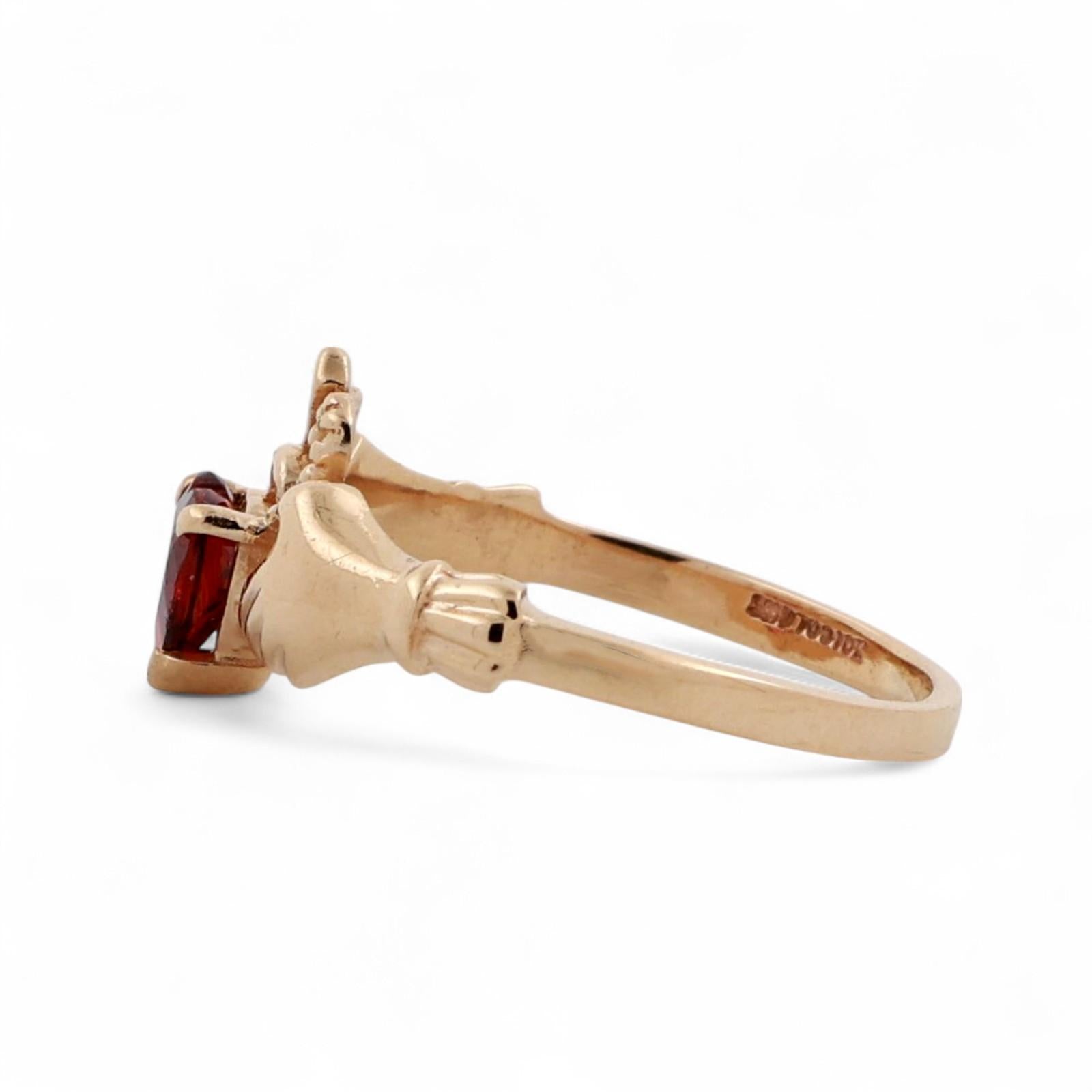 Claddagh Heart Cut Garnet Ring 10K Yellow Gold 0.60 CT Size 6.5 Ladies Estate