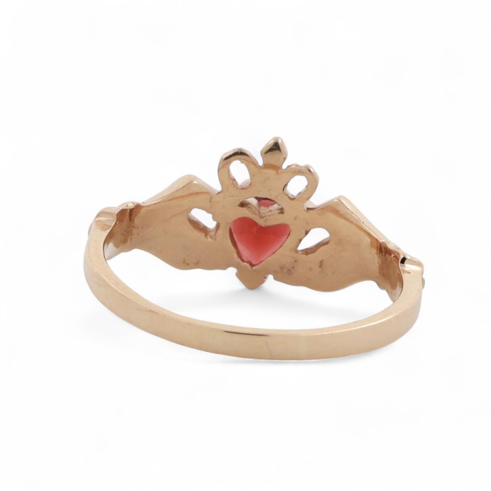 Claddagh Heart Cut Garnet Ring 10K Yellow Gold 0.60 CT Size 6.5 Ladies Estate