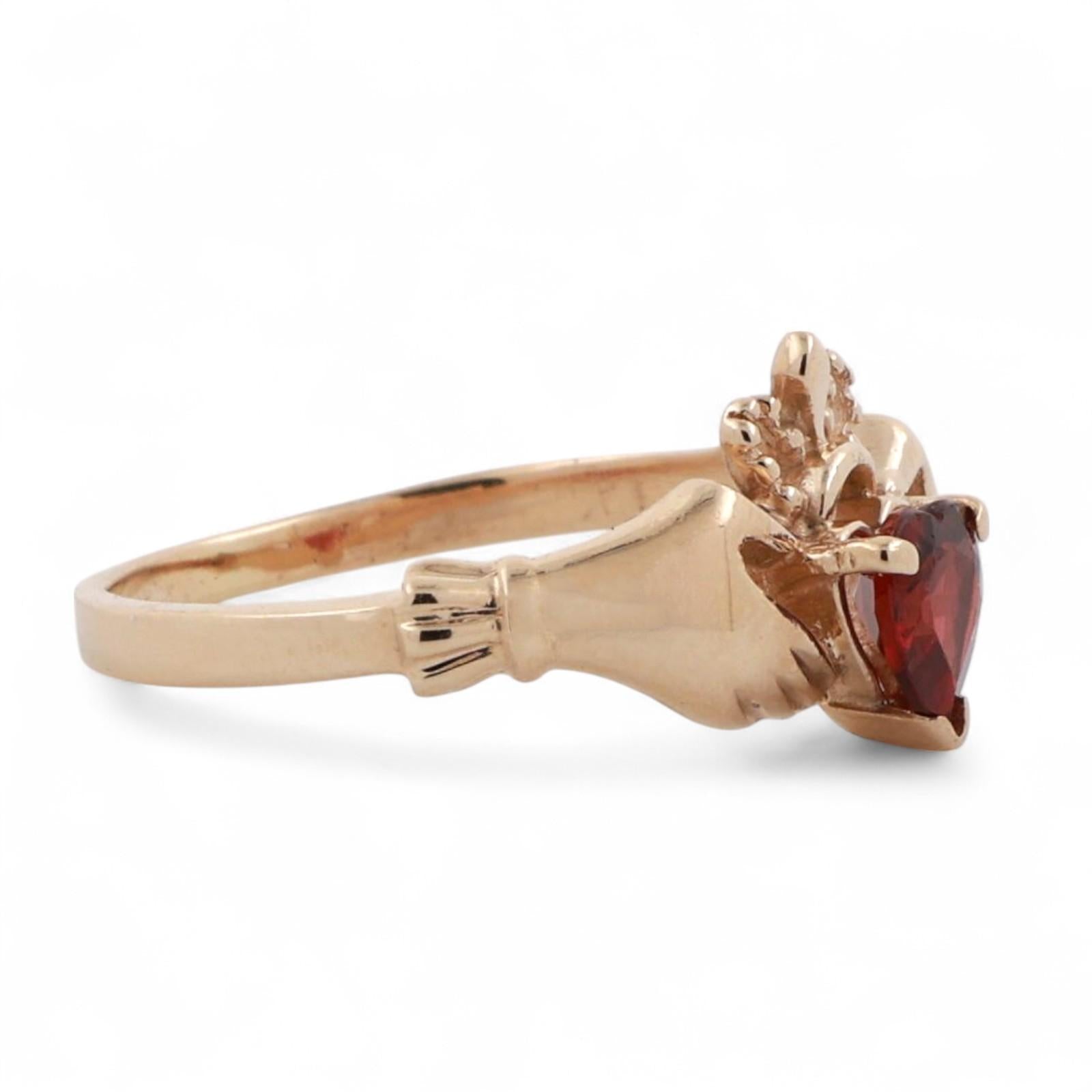 Claddagh Heart Cut Garnet Ring 10K Yellow Gold 0.60 CT Size 6.5 Ladies Estate