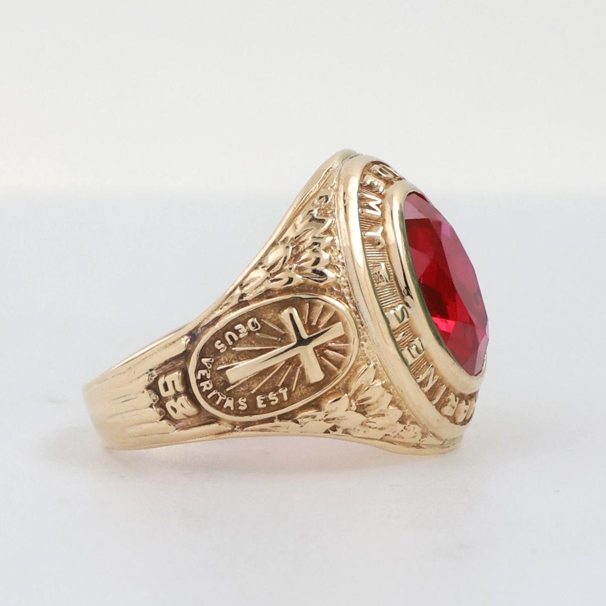 Men's Class Ring St Catharine's Academy 1958 10K Yellow Gold Ruby Gem Size 7