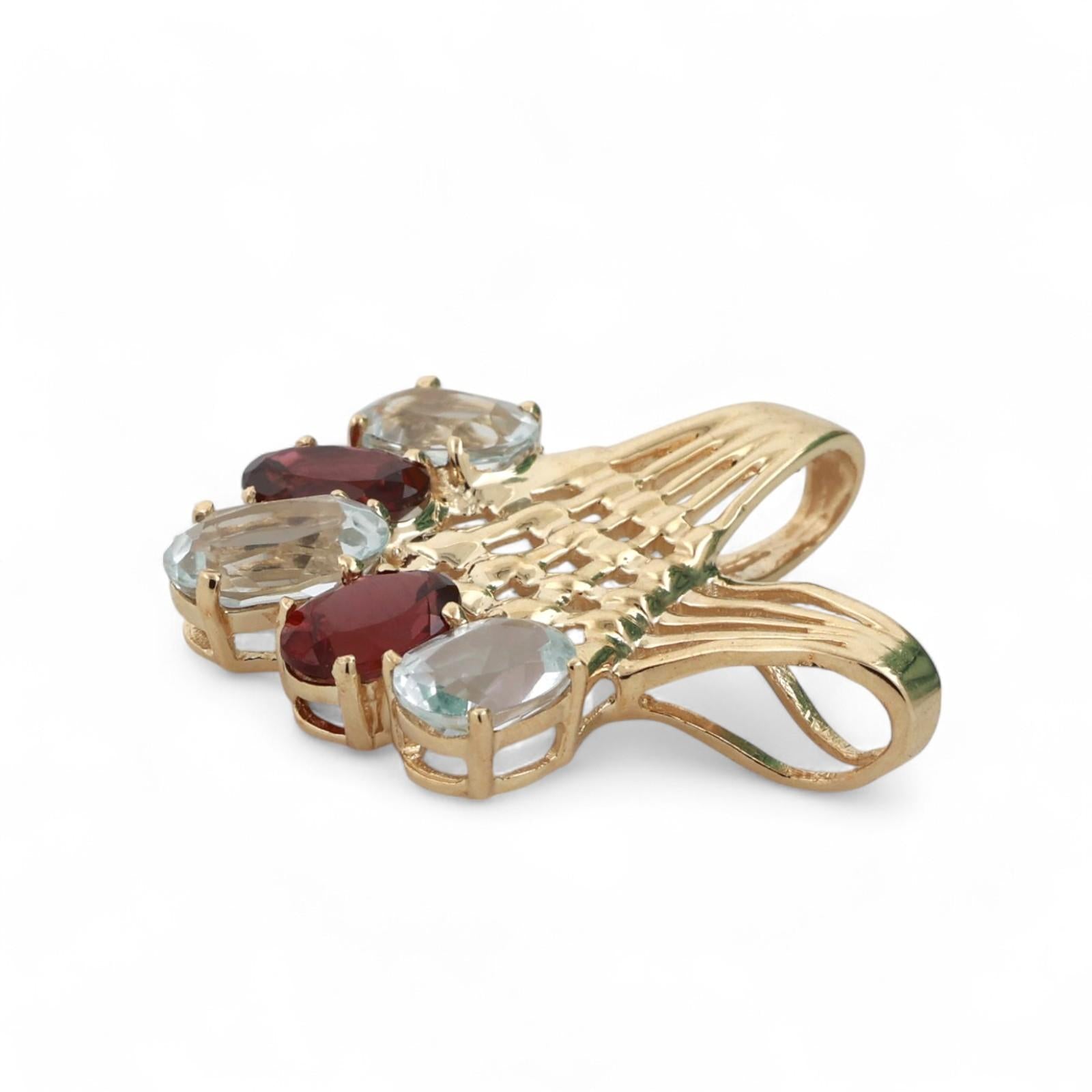 4.36 CTW Aquamarine Garnet Lattice Slider Pendant 10K Yellow Gold 1.10" Estate