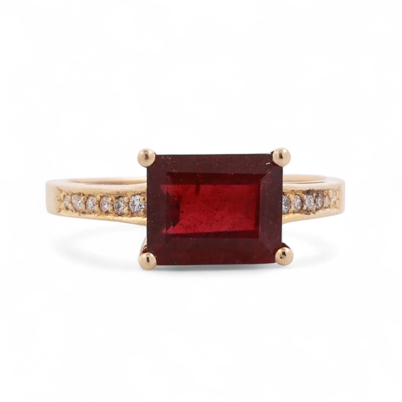 Emerald Cut Ruby Solitaire Diamond Accent Ring 10K Yellow Gold 3.10 CTW Size 7