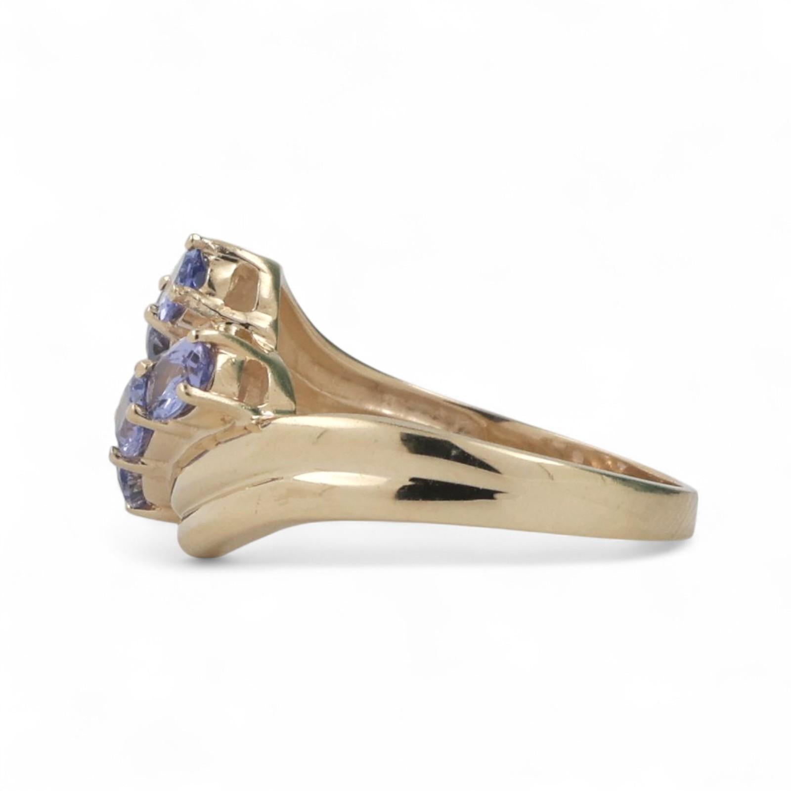 Oval Tanzanite Bypass Ring 10K Yellow Gold 1.08 CTW Size 6 Ladies Estate