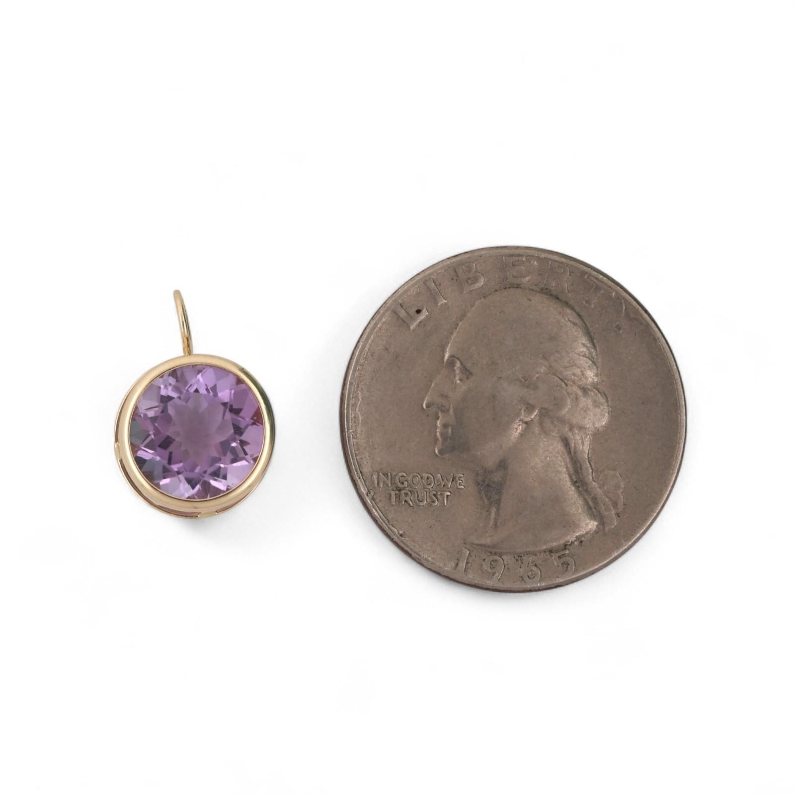3.79 CT Round Solitaire Violet Purple Sapphire Pendant 14K Yellow Gold 0.60"