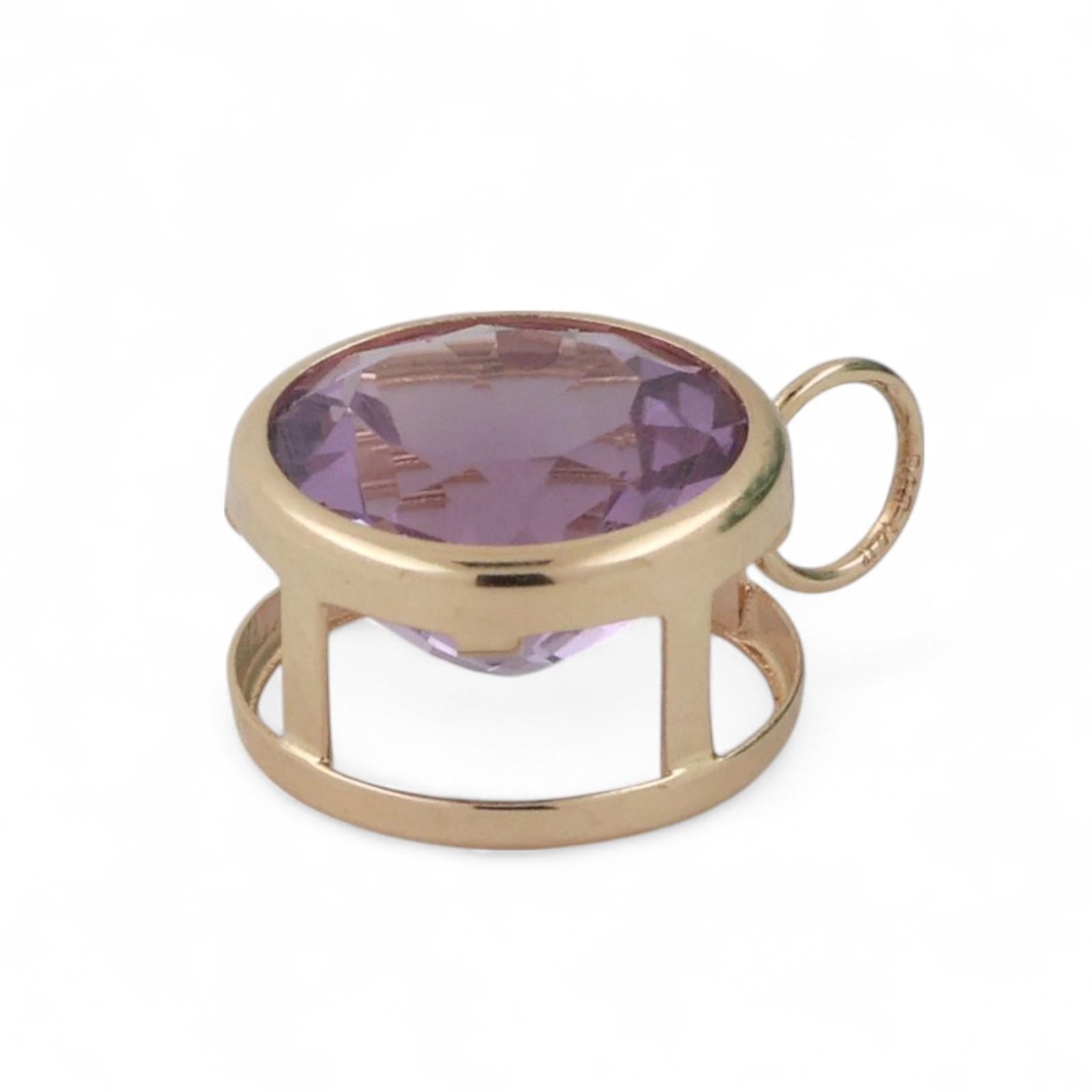 3.79 CT Round Solitaire Violet Purple Sapphire Pendant 14K Yellow Gold 0.60"