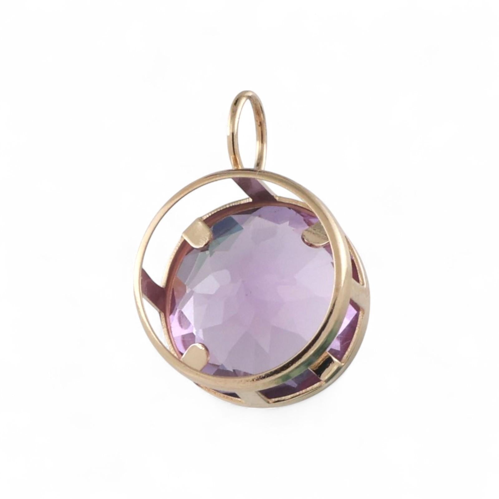 3.79 CT Round Solitaire Violet Purple Sapphire Pendant 14K Yellow Gold 0.60"