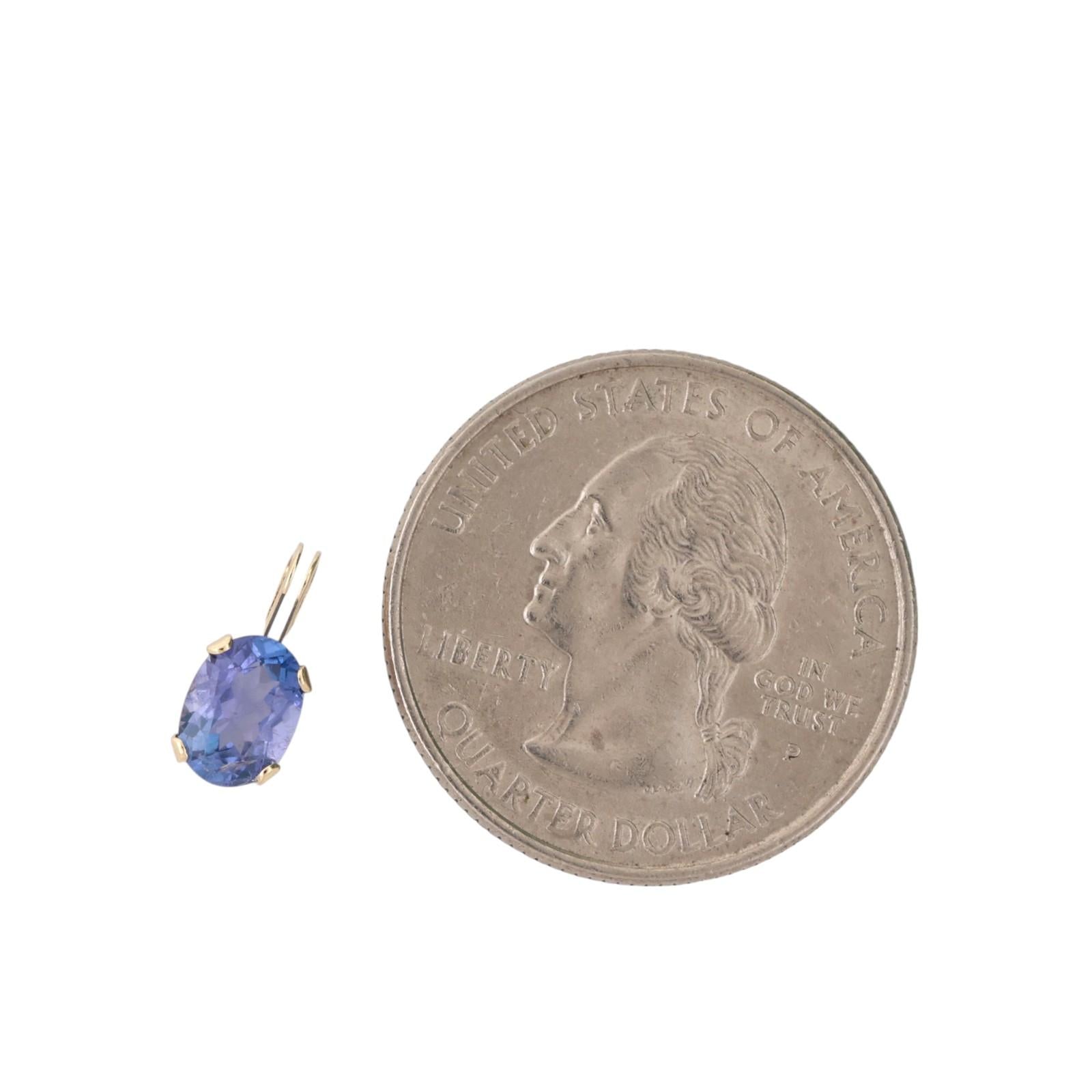 0.75 CT Oval Tanzanite Gemstone Solitaire Pendant 14K Yellow Gold 0.45" Estate