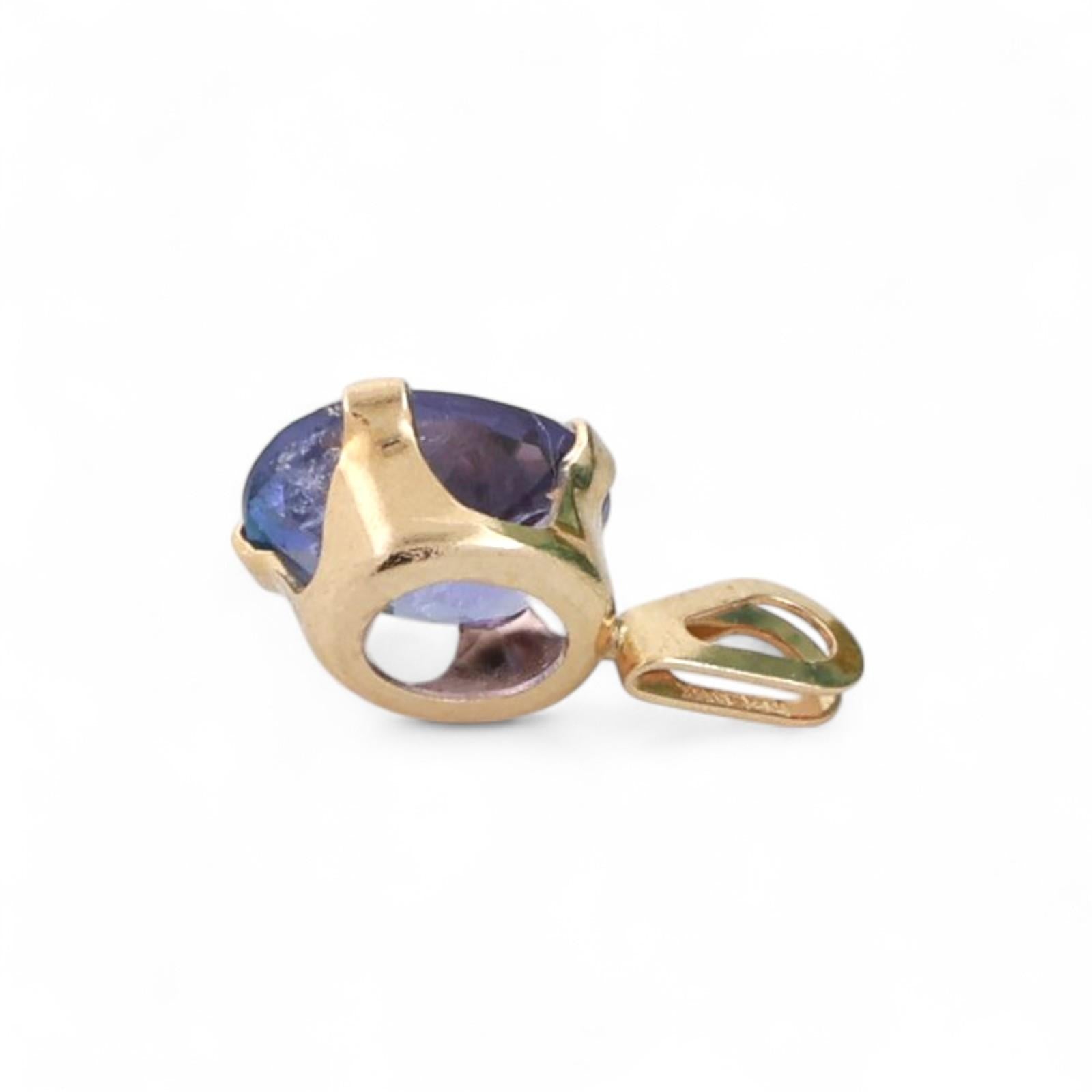 0.75 CT Oval Tanzanite Gemstone Solitaire Pendant 14K Yellow Gold 0.45" Estate