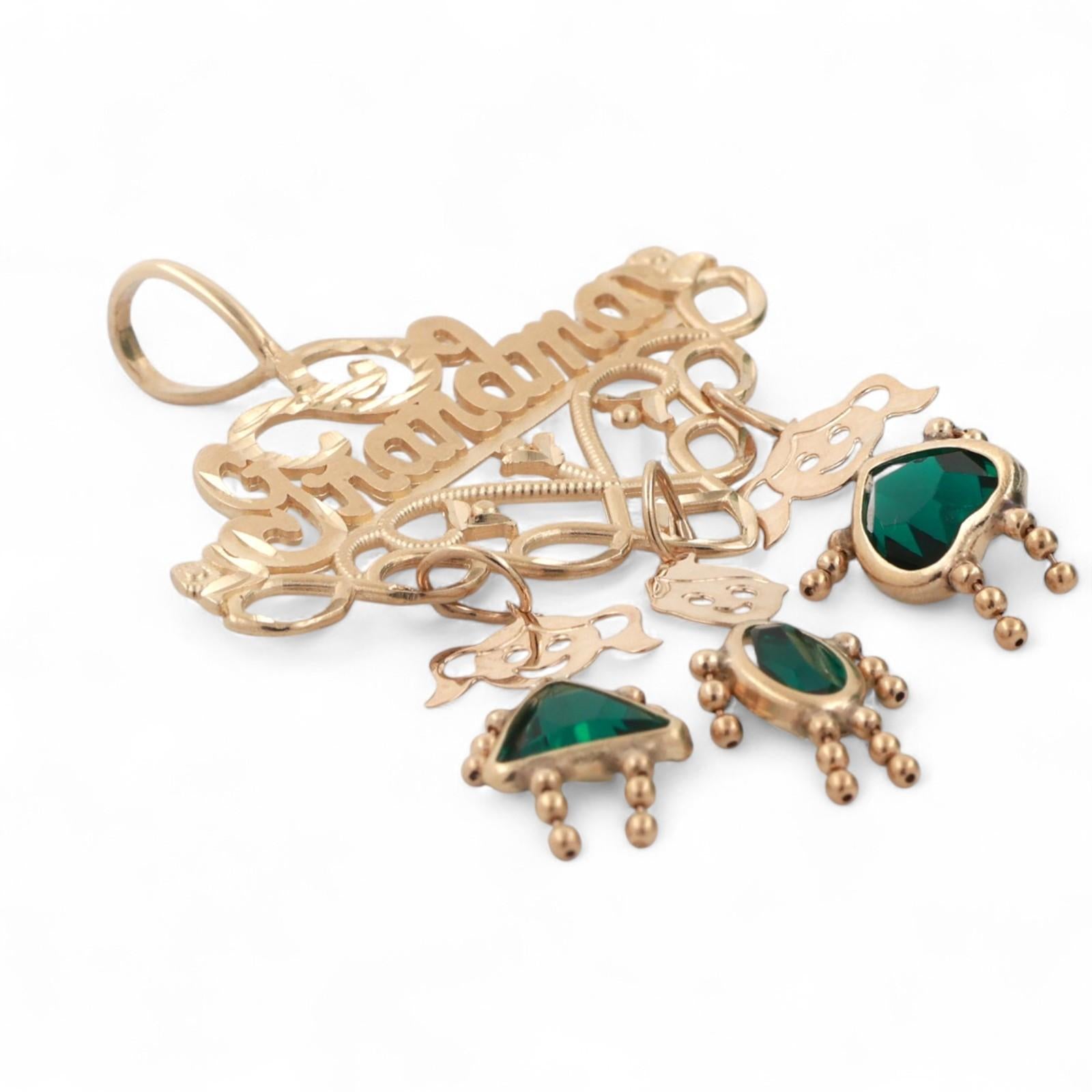 GRANDMA Pendant Charm 3 Dangle Gemstone Kid Charms 14K Yellow Gold 1.95"