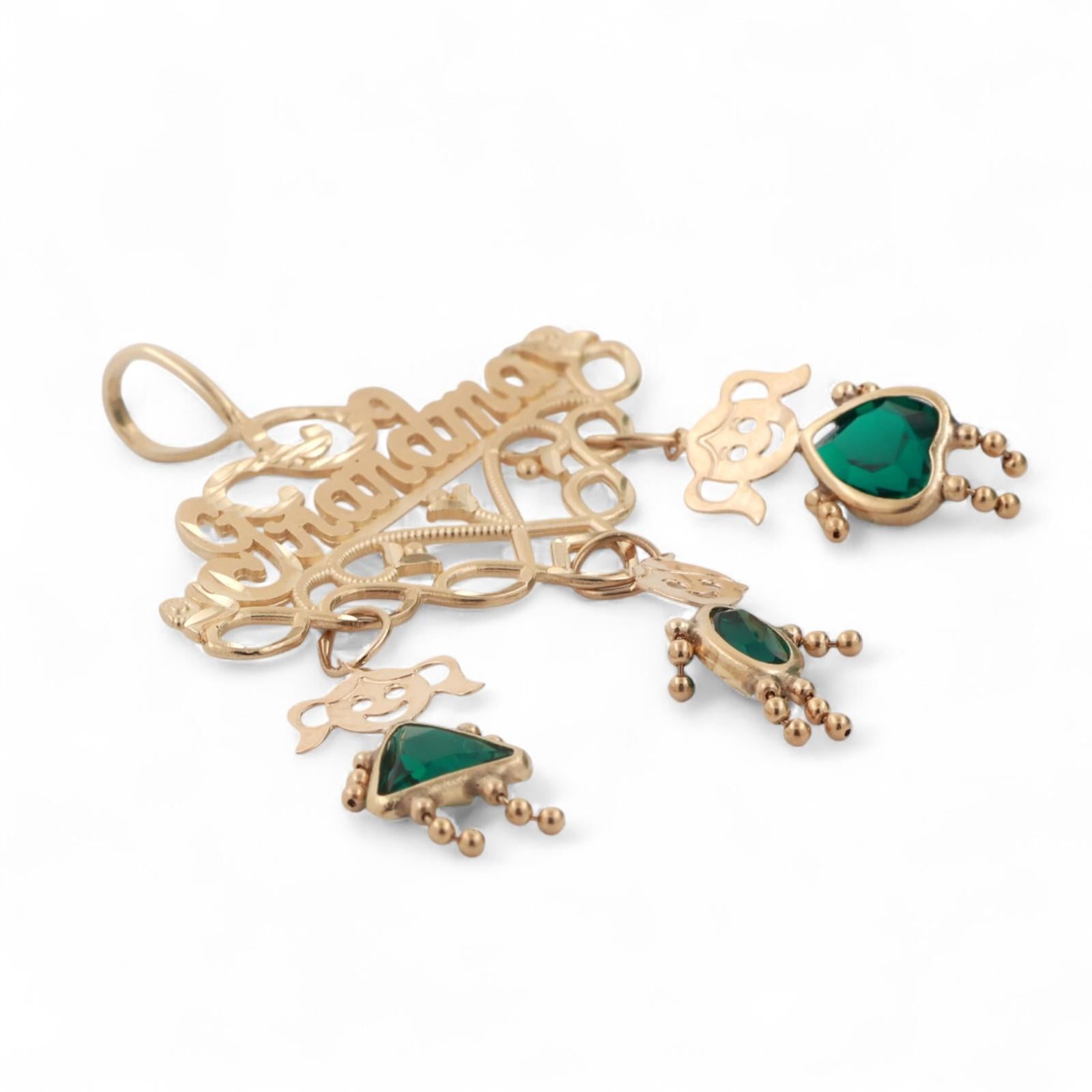 GRANDMA Pendant Charm 3 Dangle Gemstone Kid Charms 14K Yellow Gold 1.95"