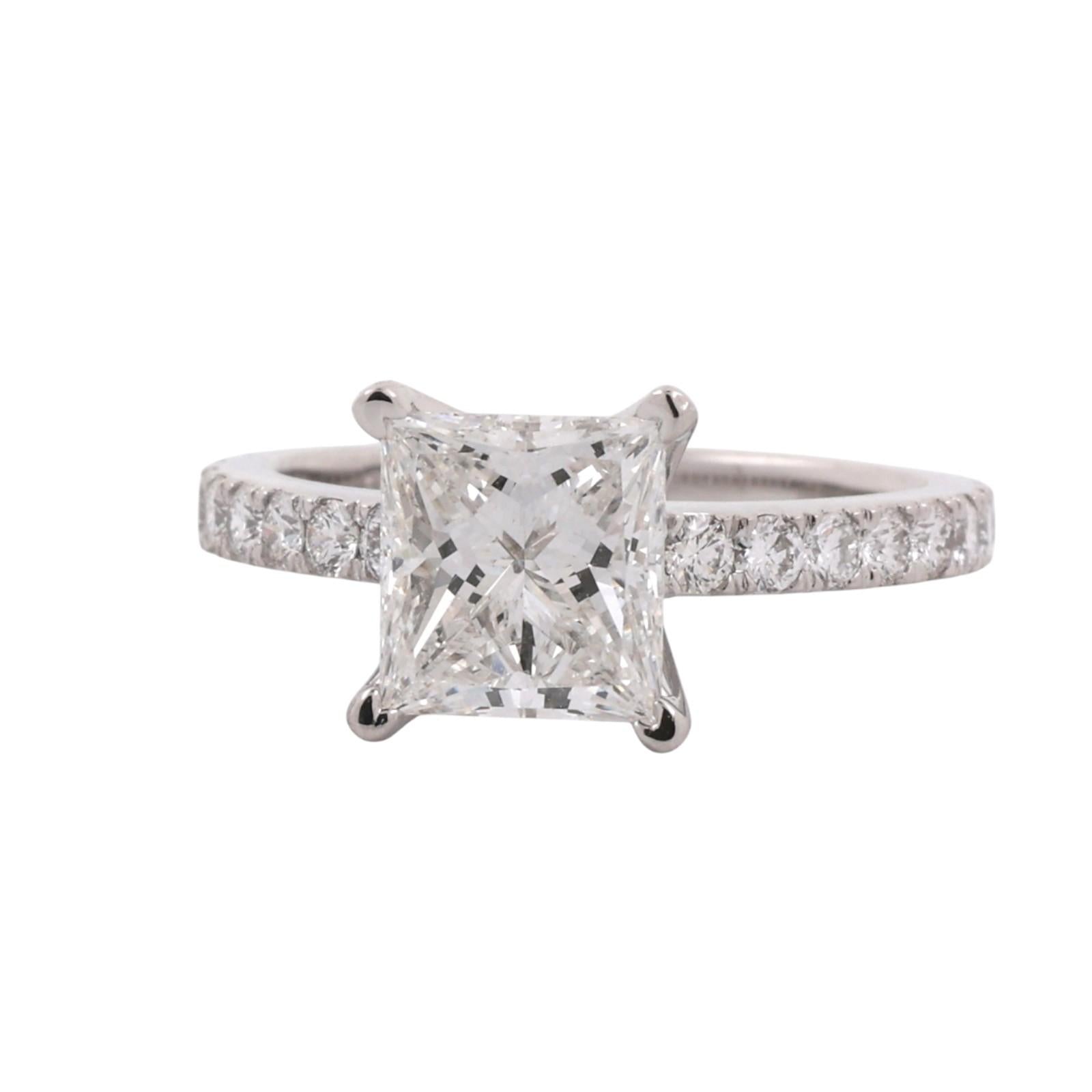 GIA 2.01 CT G VS2 Princess Cut Diamond Engagement Ring Platinum 2.51 CTW
