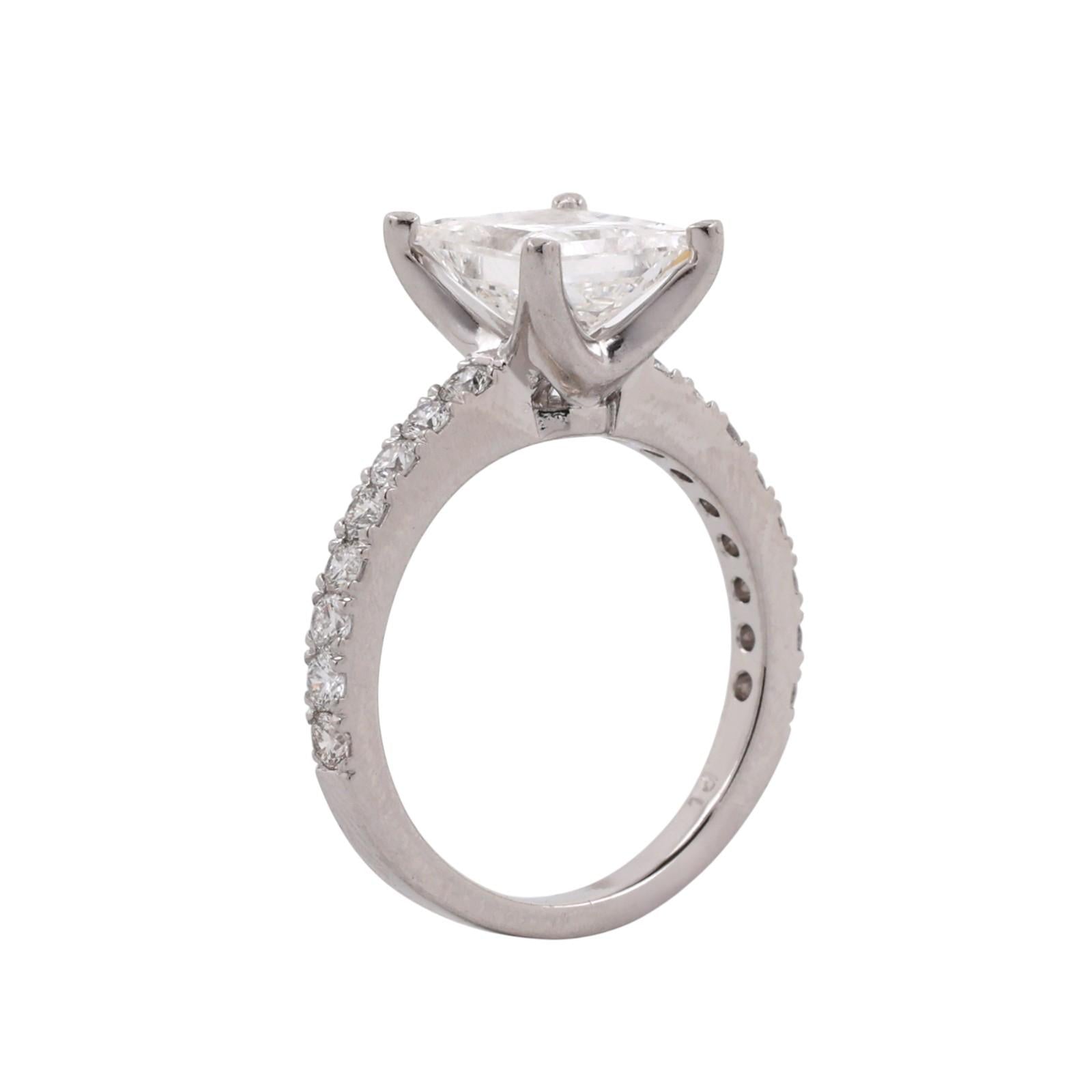 GIA 2.01 CT G VS2 Princess Cut Diamond Engagement Ring Platinum 2.51 CTW