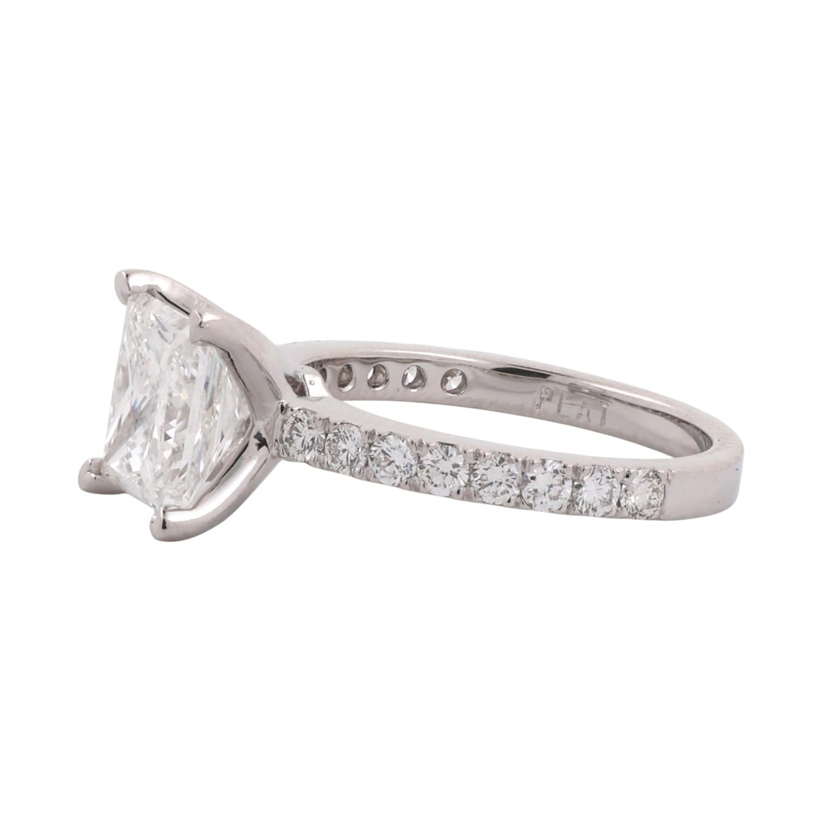 GIA 2.01 CT G VS2 Princess Cut Diamond Engagement Ring Platinum 2.51 CTW