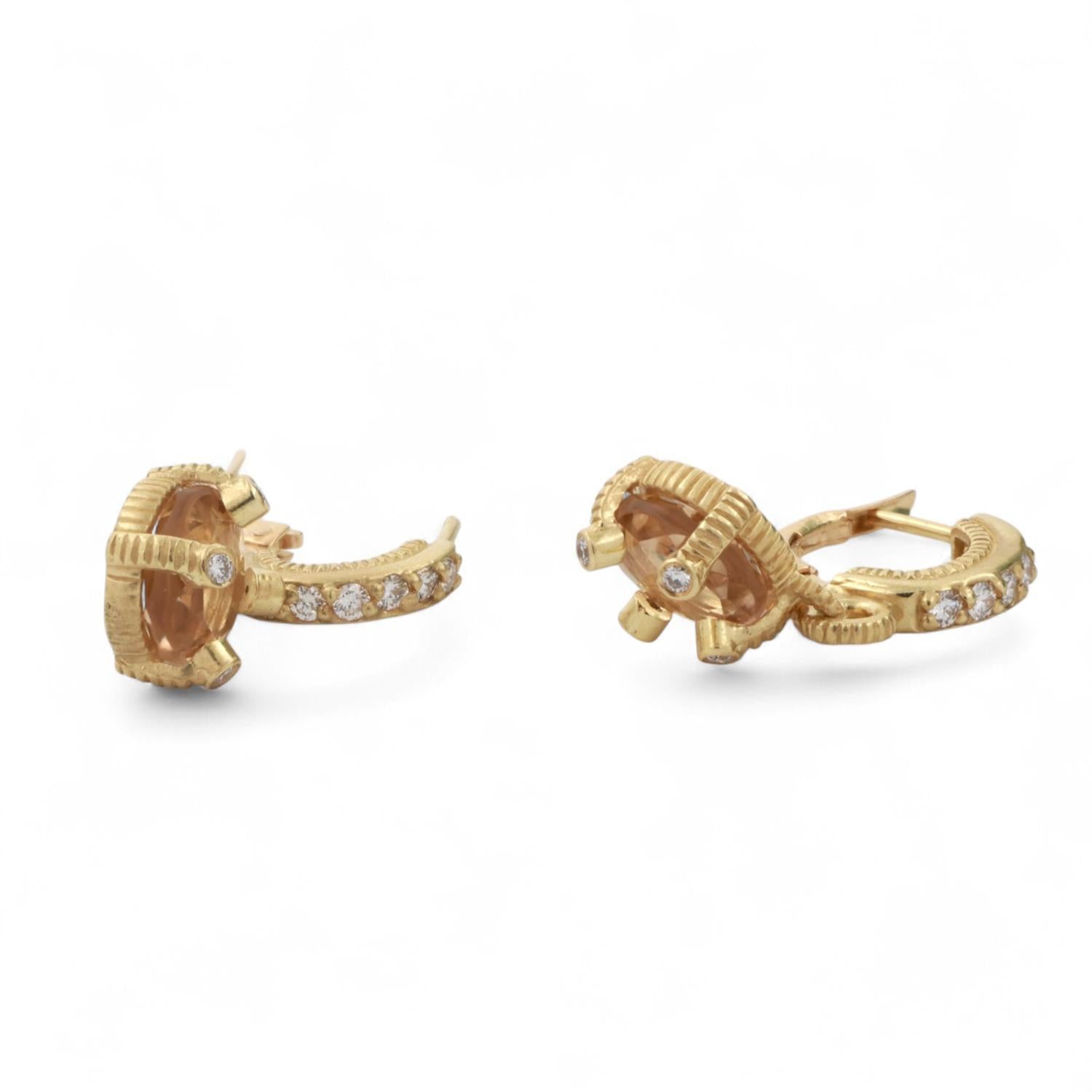 Citrine Diamond Drop Dangle Earrings 18K Yellow Gold 2.10 CTW 0.90" Ladies