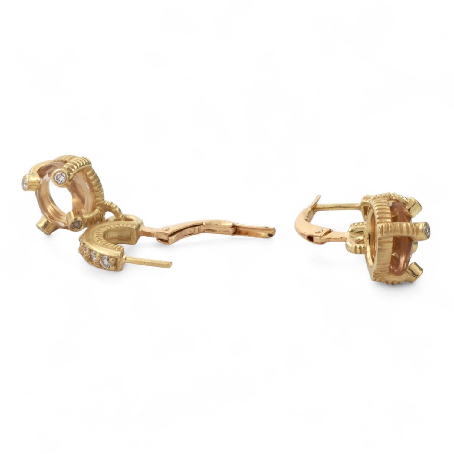 Citrine Diamond Drop Dangle Earrings 18K Yellow Gold 2.10 CTW 0.90" Ladies