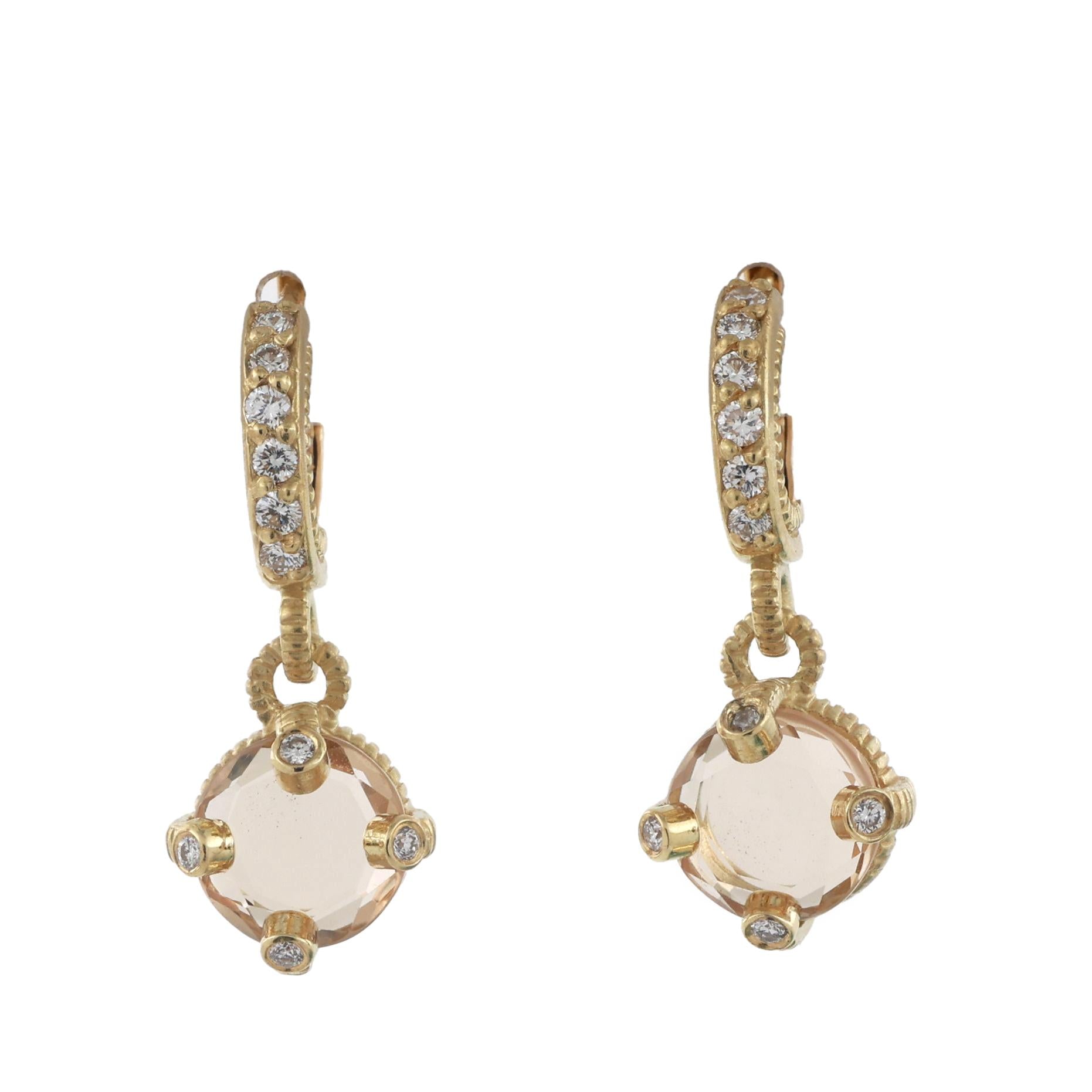 Citrine Diamond Drop Dangle Earrings 18K Yellow Gold 2.10 CTW 0.90" Ladies