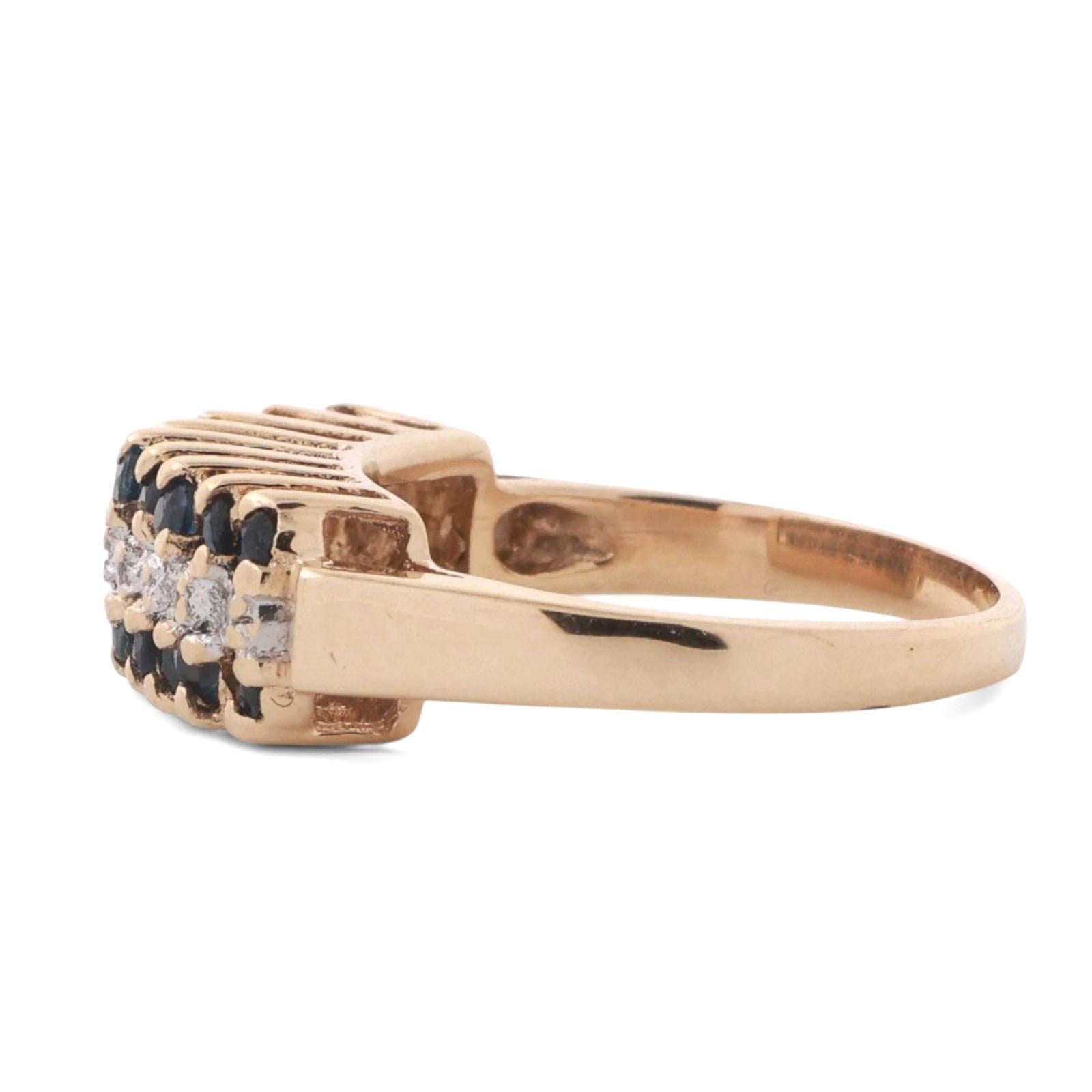 3-Row Sapphire Diamond Dome Ring 14K Yellow Gold 0.46 CTW Size 4.5 Estate