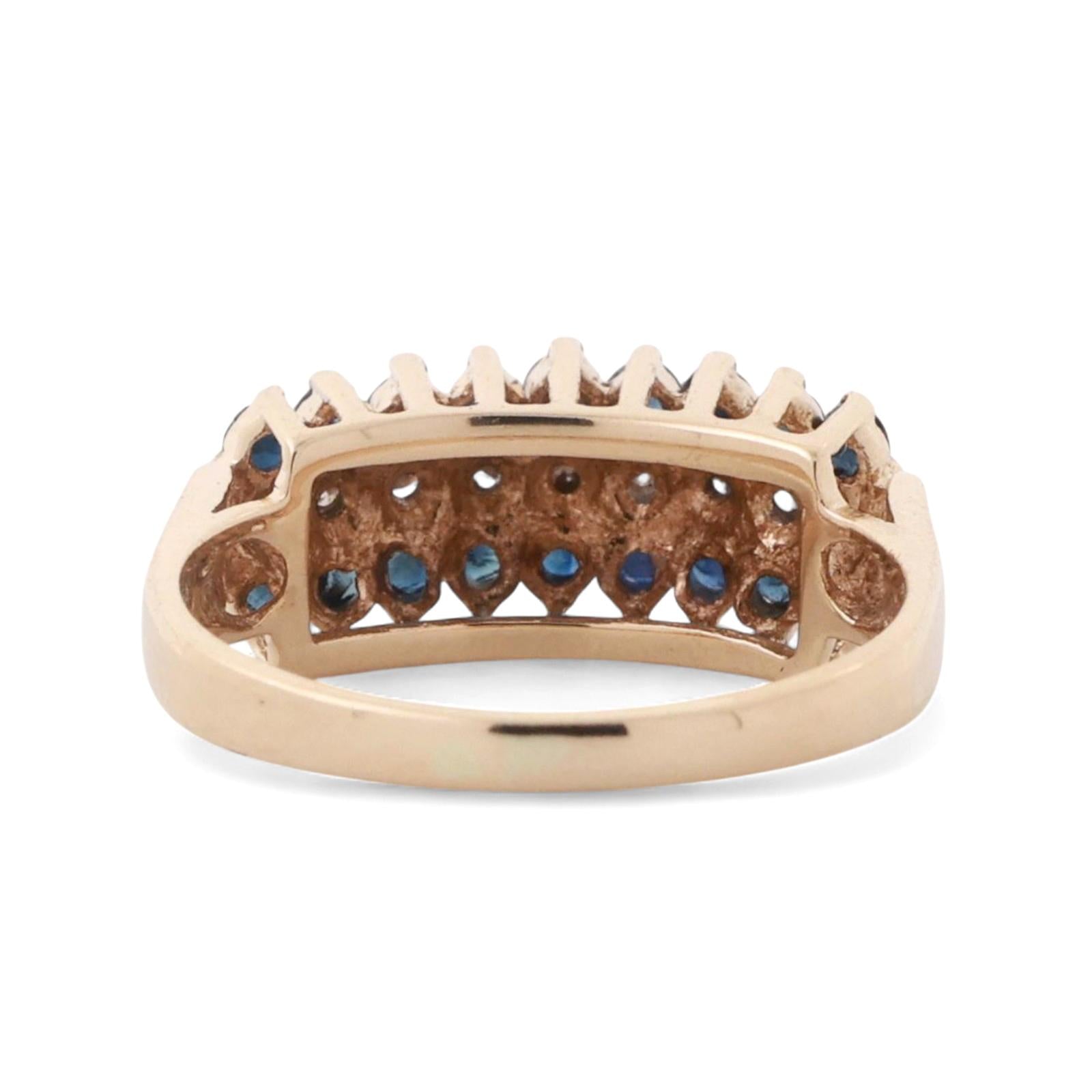 3-Row Sapphire Diamond Dome Ring 14K Yellow Gold 0.46 CTW Size 4.5 Estate