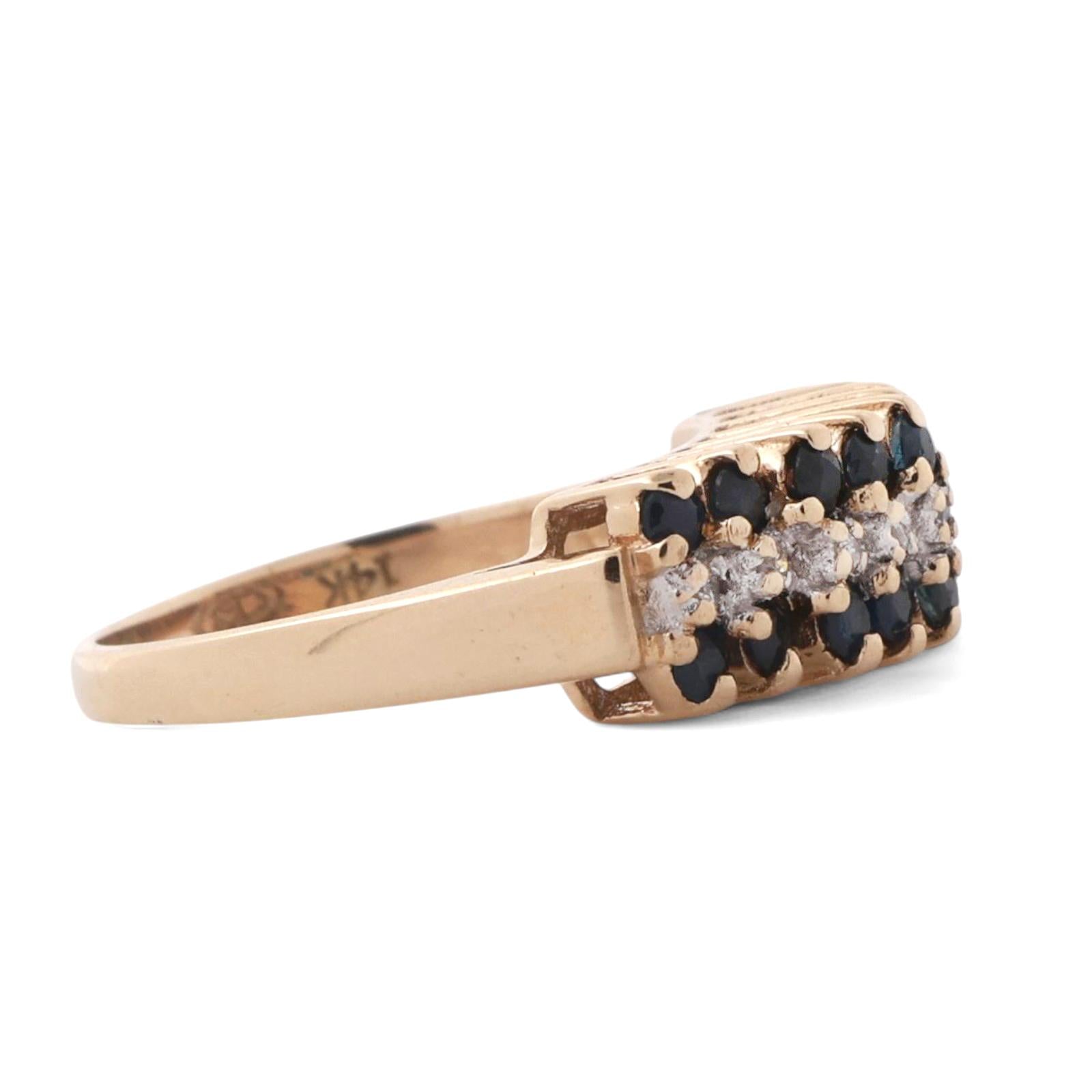 3-Row Sapphire Diamond Dome Ring 14K Yellow Gold 0.46 CTW Size 4.5 Estate