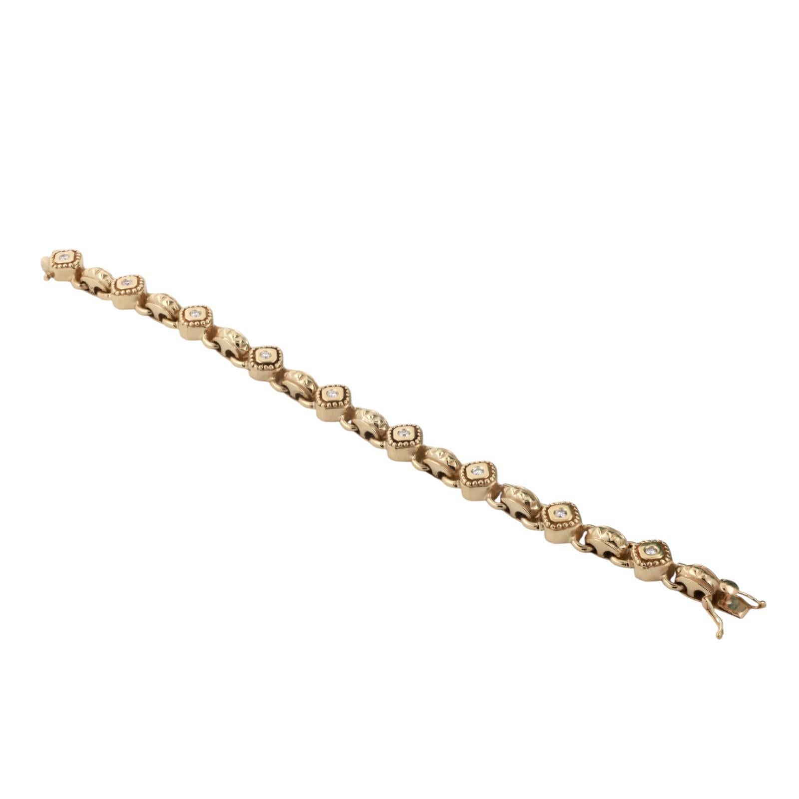 0.65 TW Diamond Station Bracelet 14K Yellow Gold 7.25" Vintage Estate