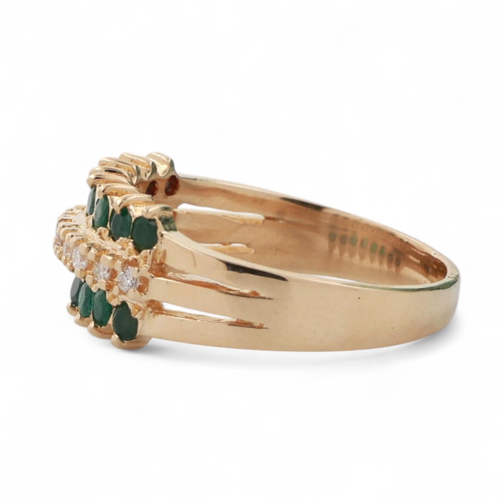 3-Row Emerald Diamond Ring 14K Yellow Gold 1.42 CTW Size 9.25 Ladies Estate