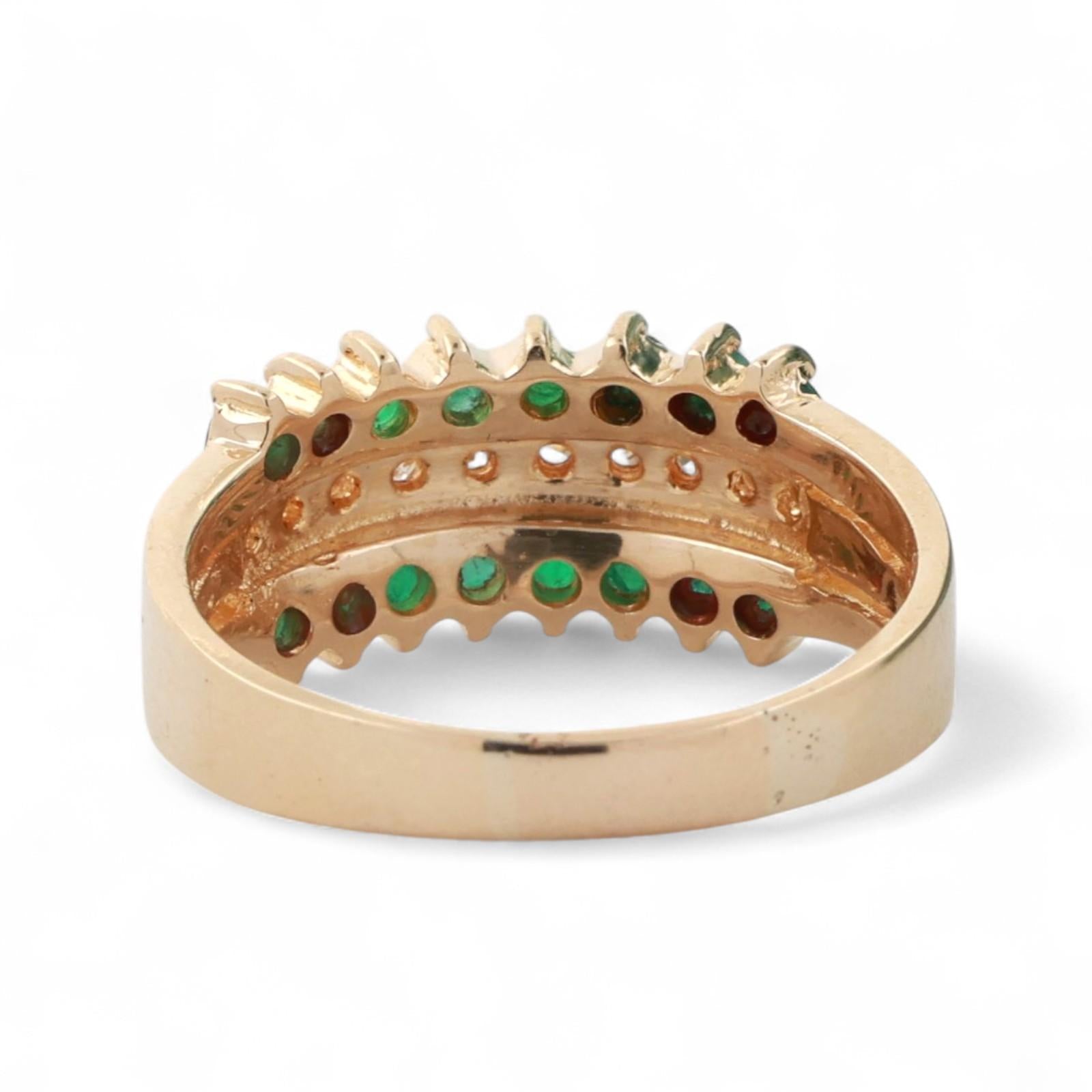 3-Row Emerald Diamond Ring 14K Yellow Gold 1.42 CTW Size 9.25 Ladies Estate
