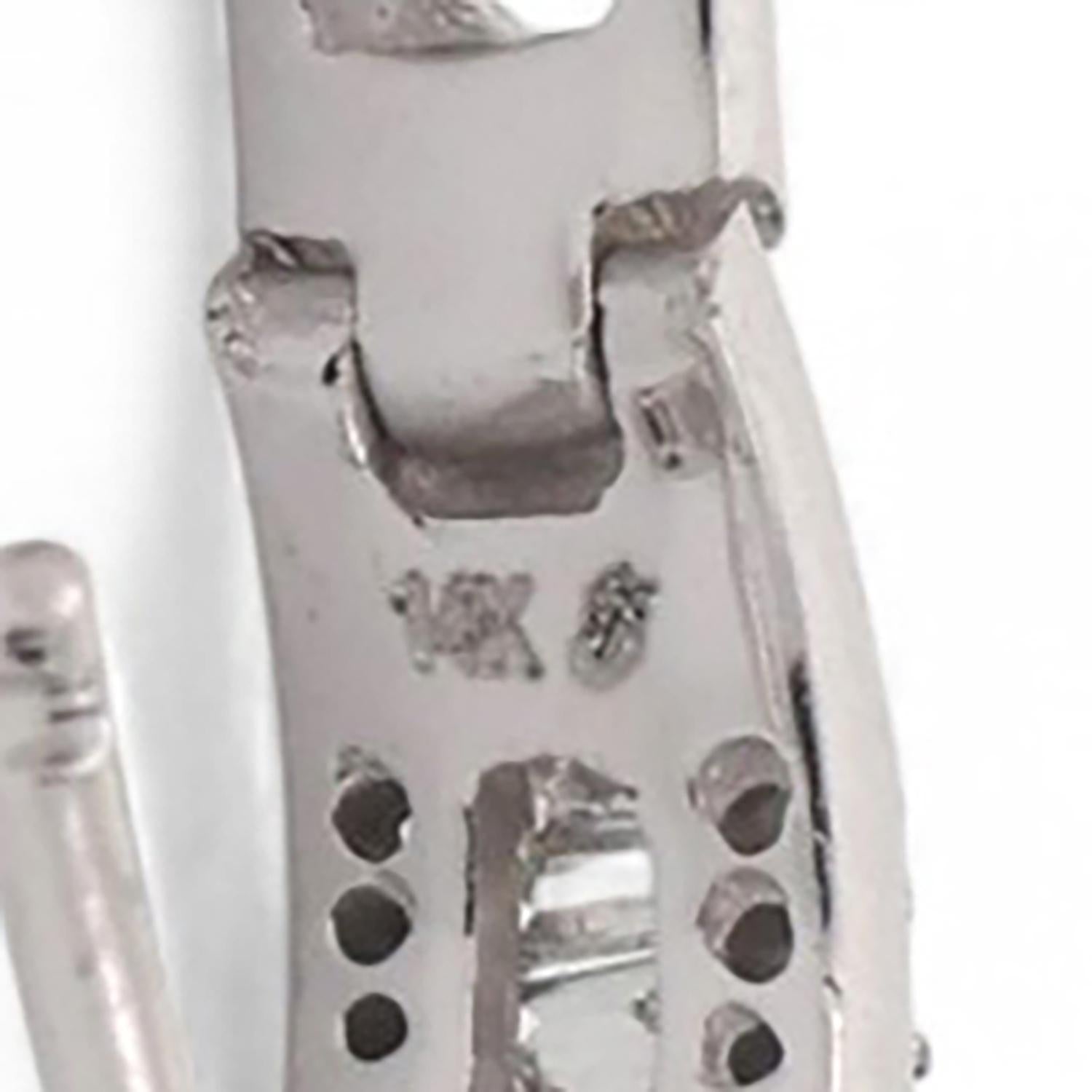 Diamond Huggie Earrings 14K White Gold 0.50 TW Round Baguette Diamonds 0.40"