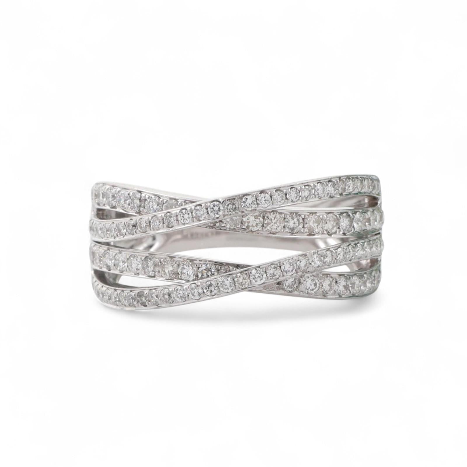 1.00 TW Round Diamond Crossover Ring 14K White Gold Size 5.75 Ladies Estate