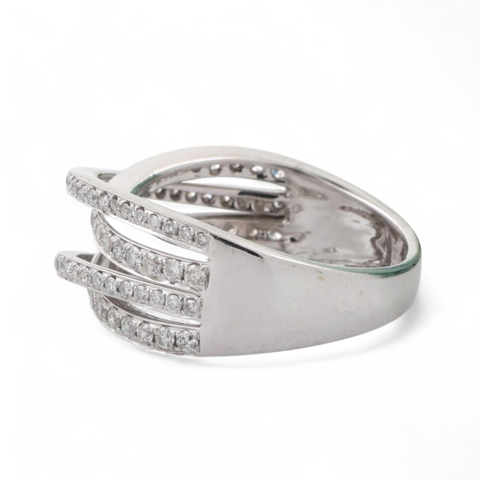 1.00 TW Round Diamond Crossover Ring 14K White Gold Size 5.75 Ladies Estate