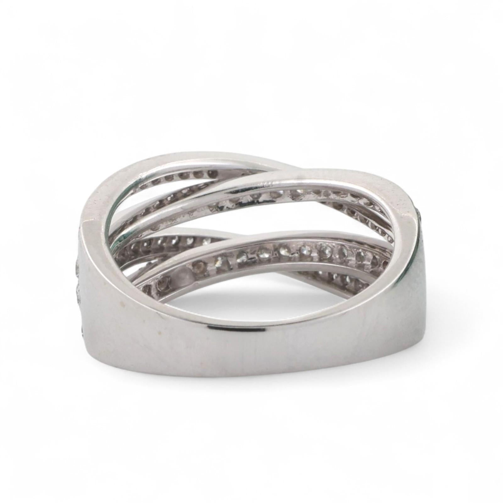 1.00 TW Round Diamond Crossover Ring 14K White Gold Size 5.75 Ladies Estate