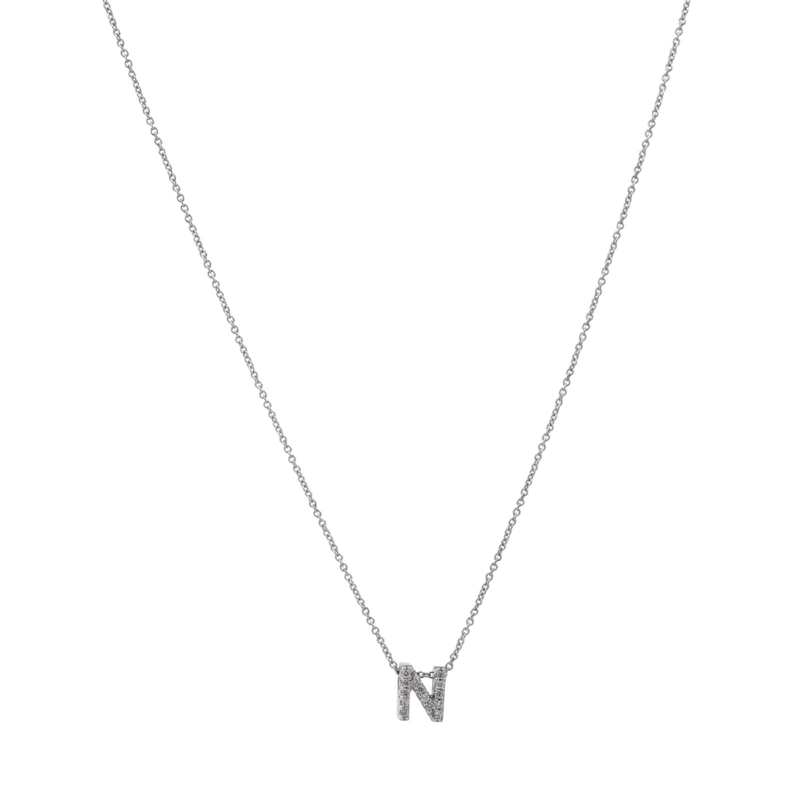 Roberto Coin Letter N Tiny Treasure Diamond Pendant Chain Necklace 18K Gold