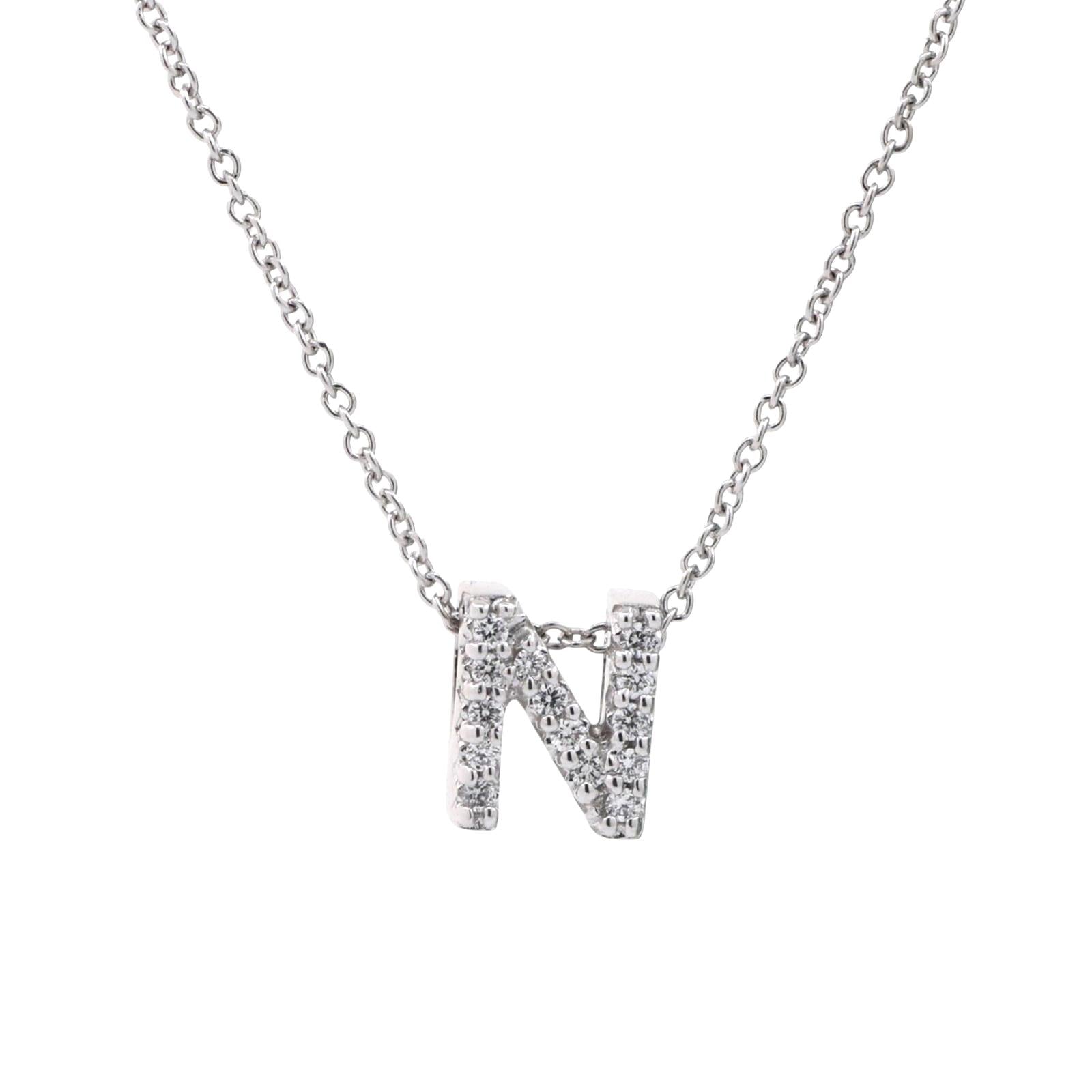 Roberto Coin Letter N Tiny Treasure Diamond Pendant Chain Necklace 18K Gold