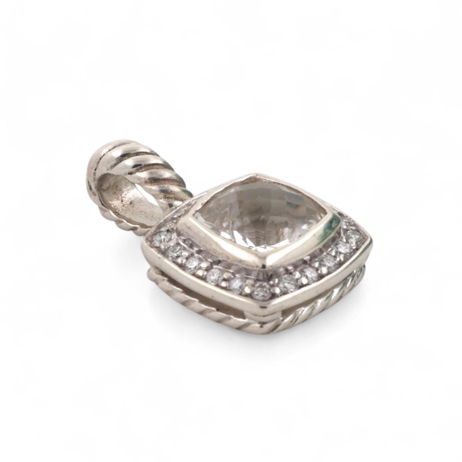 David Yurman Petite Albion Blue Topaz Diamond Halo Pendant Sterling Silver 0.75"