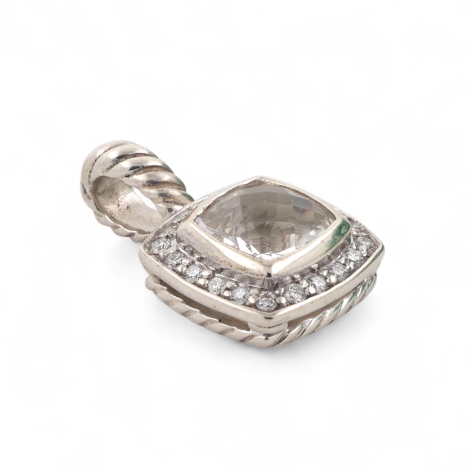 David Yurman Petite Albion Blue Topaz Diamond Halo Pendant Sterling Silver 0.75"