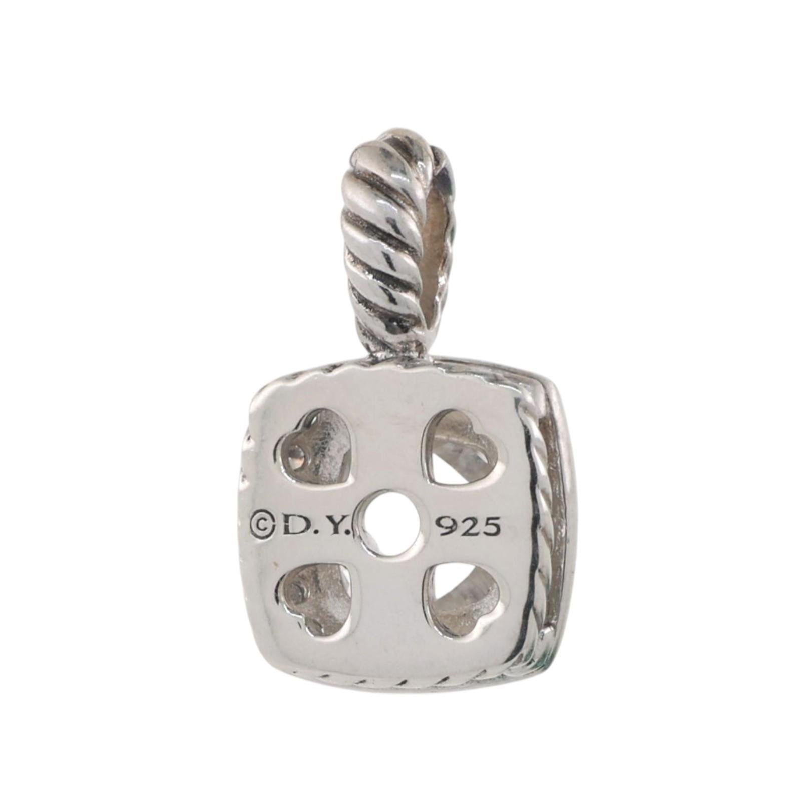 David Yurman Petite Albion Blue Topaz Diamond Halo Pendant Sterling Silver 0.75"