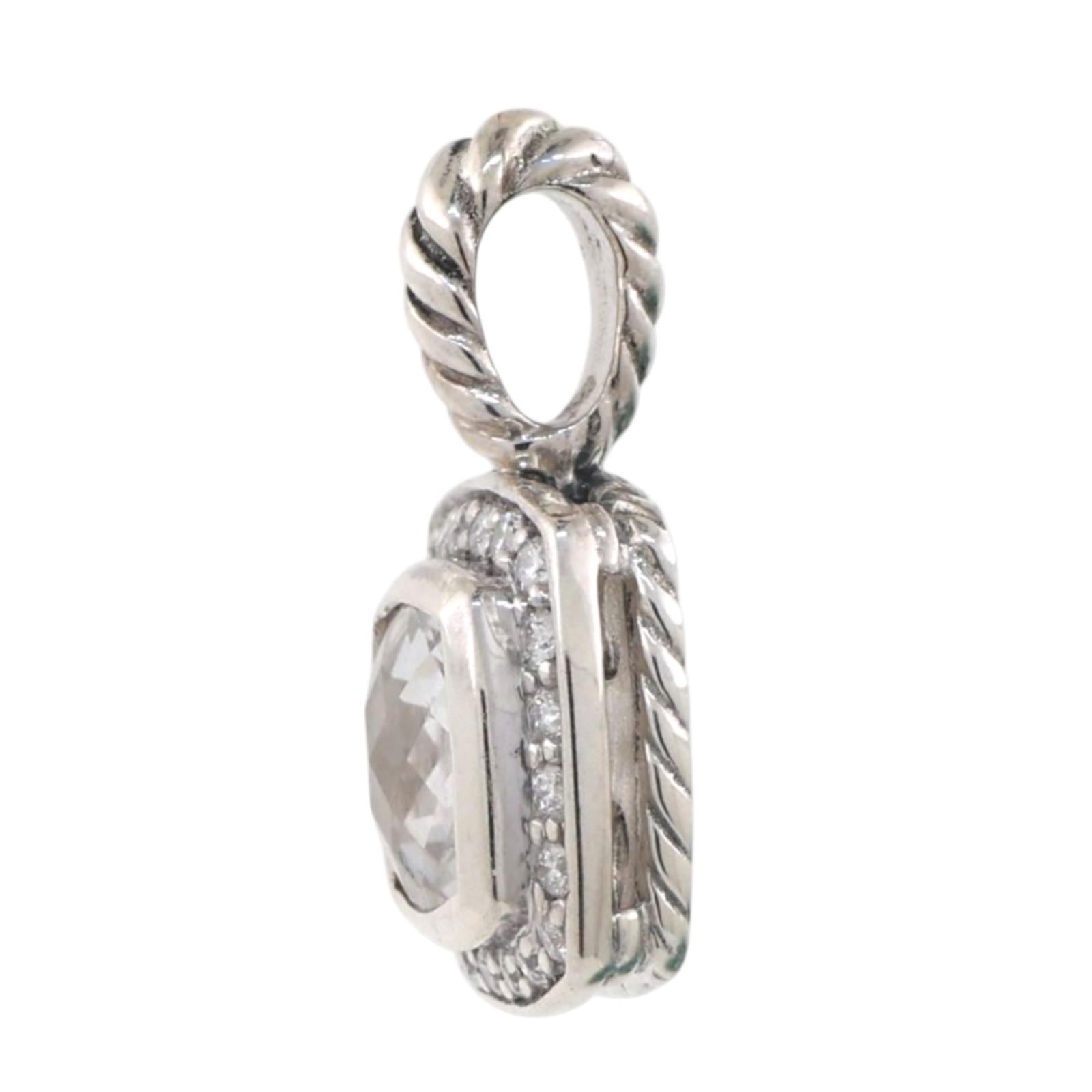 David Yurman Petite Albion Blue Topaz Diamond Halo Pendant Sterling Silver 0.75"