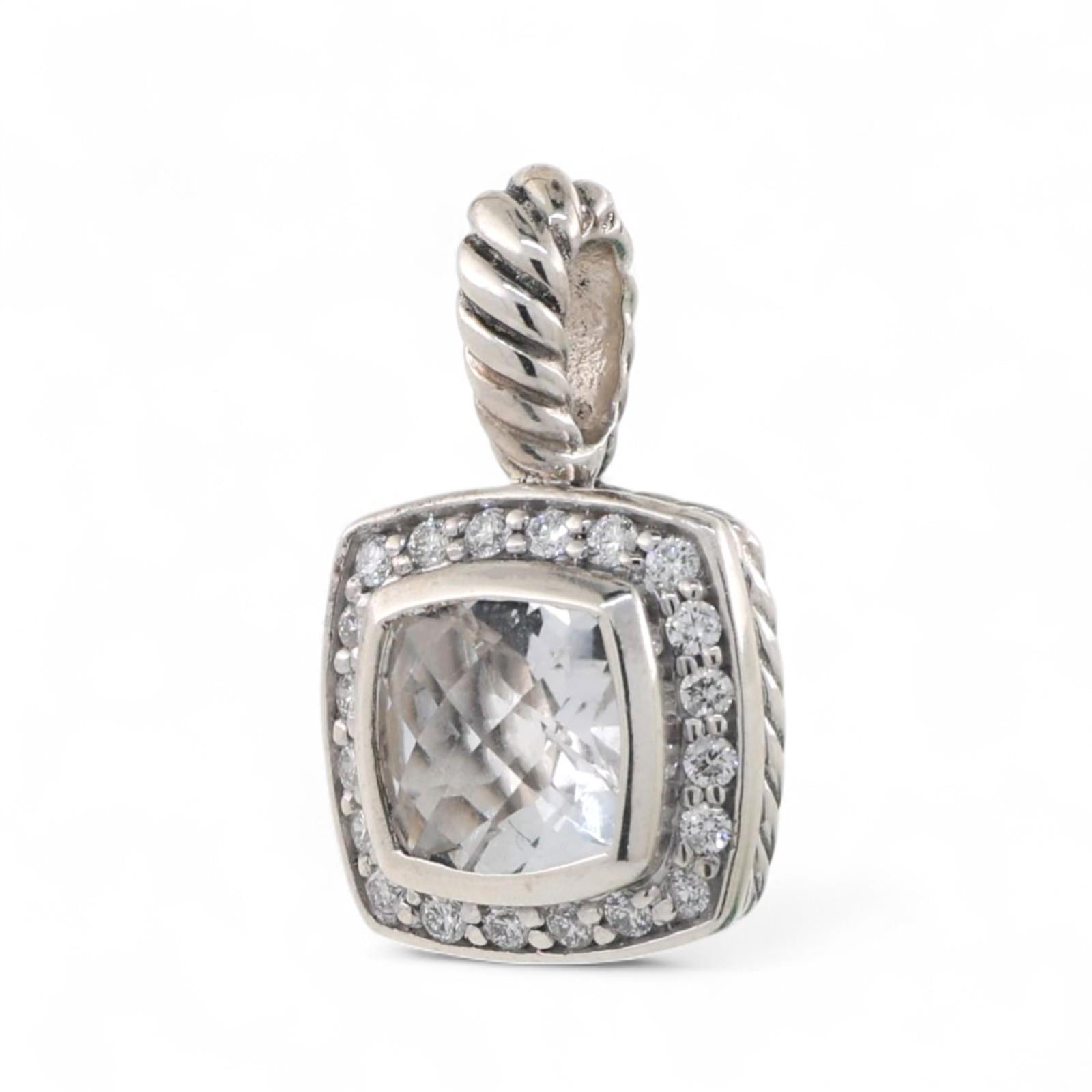 David Yurman Petite Albion Blue Topaz Diamond Halo Pendant Sterling Silver 0.75"